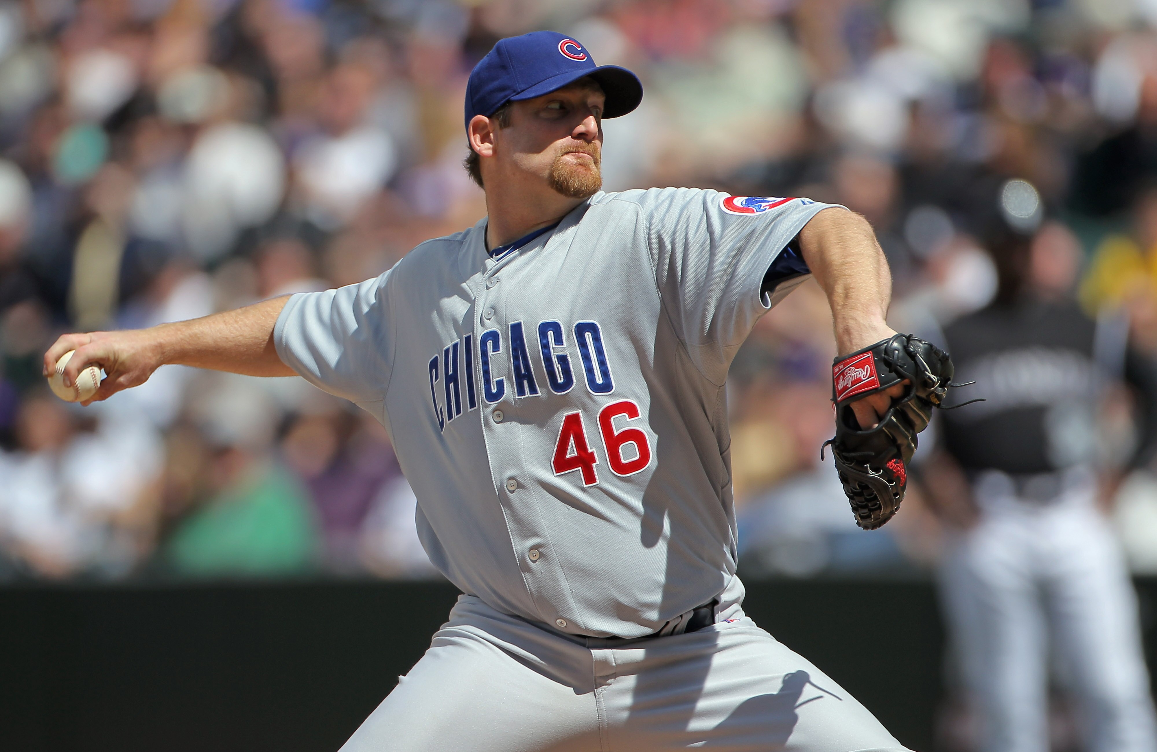 DENVER, CO - APRIL 17:  Starting pitcher Ryan Dempster #46 of the Chicago Cubs delivers against the Colorado Rockies at Coors Field on April 17, 2011 in Denver, Colorado.  (Photo by Doug Pensinger/Getty Images)
