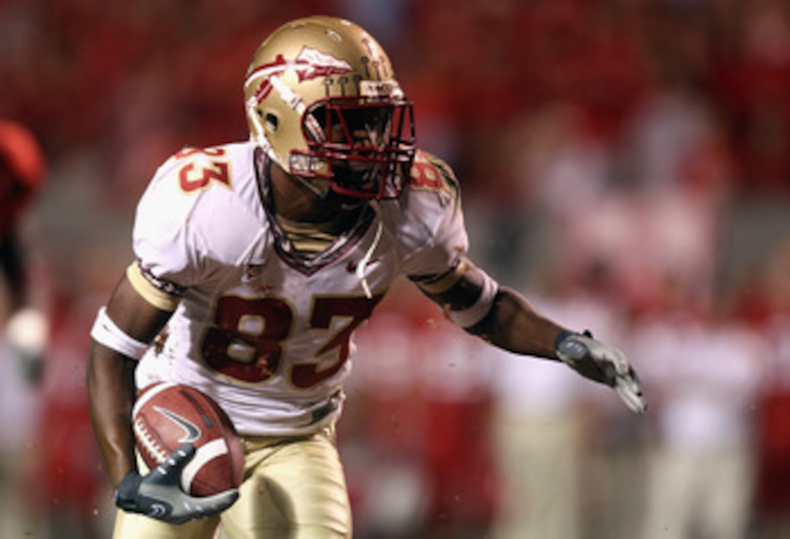 RALEIGH, NC - OCTOBER 28:  Bert Reed #83 of the Florida State Seminoles against the North Carolina State Wolfpack during their game at Carter-Finley Stadium on October 28, 2010 in Raleigh, North Carolina.  (Photo by Streeter Lecka/Getty Images)