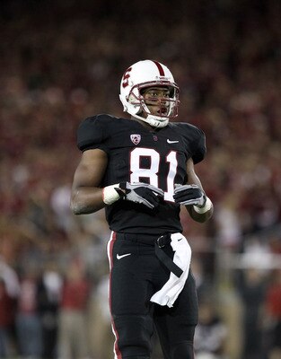 PALO ALTO, CA - SEPTEMBER 18:  Chris Owusu #81 of the Stanford Cardinal in action during their game against the Wake Forest Demon Deacons at Stanford Stadium on September 18, 2010 in Palo Alto, California.  (Photo by Ezra Shaw/Getty Images)