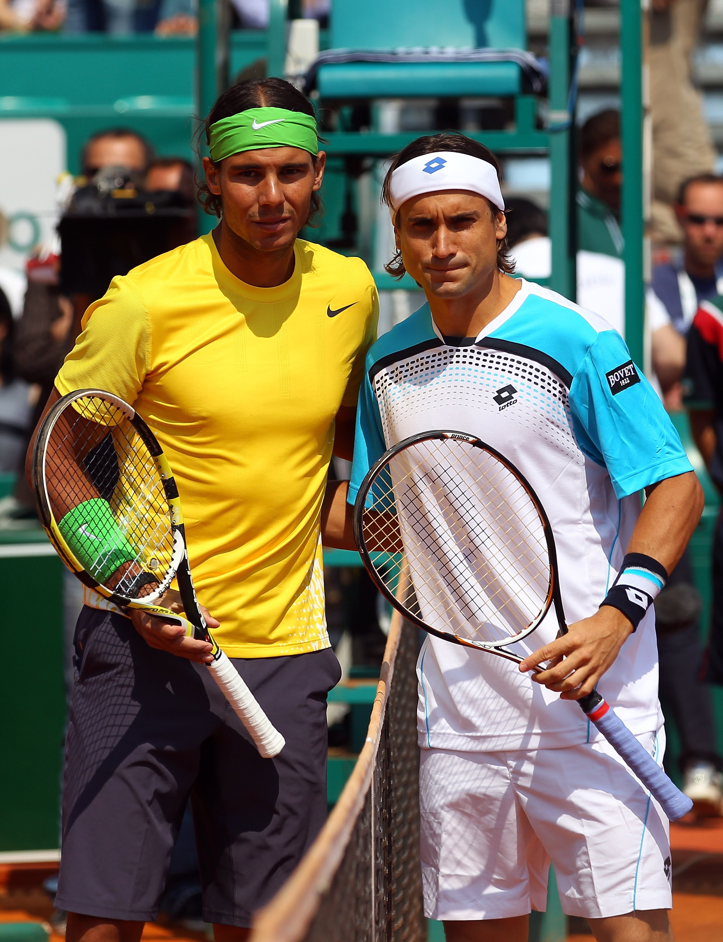 MONACO - APRIL 17:  Rafael Nadal of Spain and  David Ferrer of Spain before the final during Day Eight of the ATP Masters Series Tennis at the Monte Carlo Country Club on April 17, 2011 in Monte Carlo, Monaco.  (Photo by Julian Finney/Getty Images)