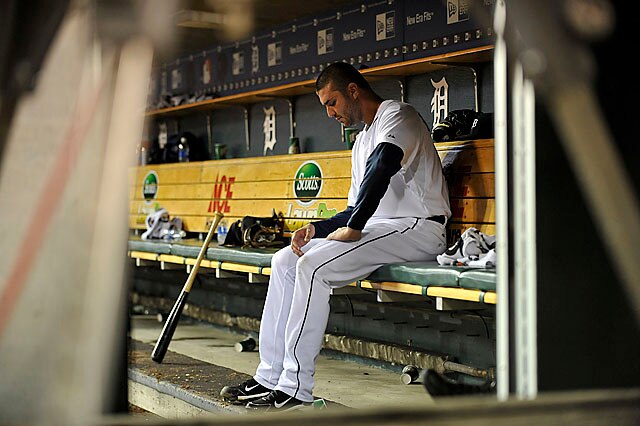 Armando Galarraga sitting alone in the dugout during his "Imperfect Game"