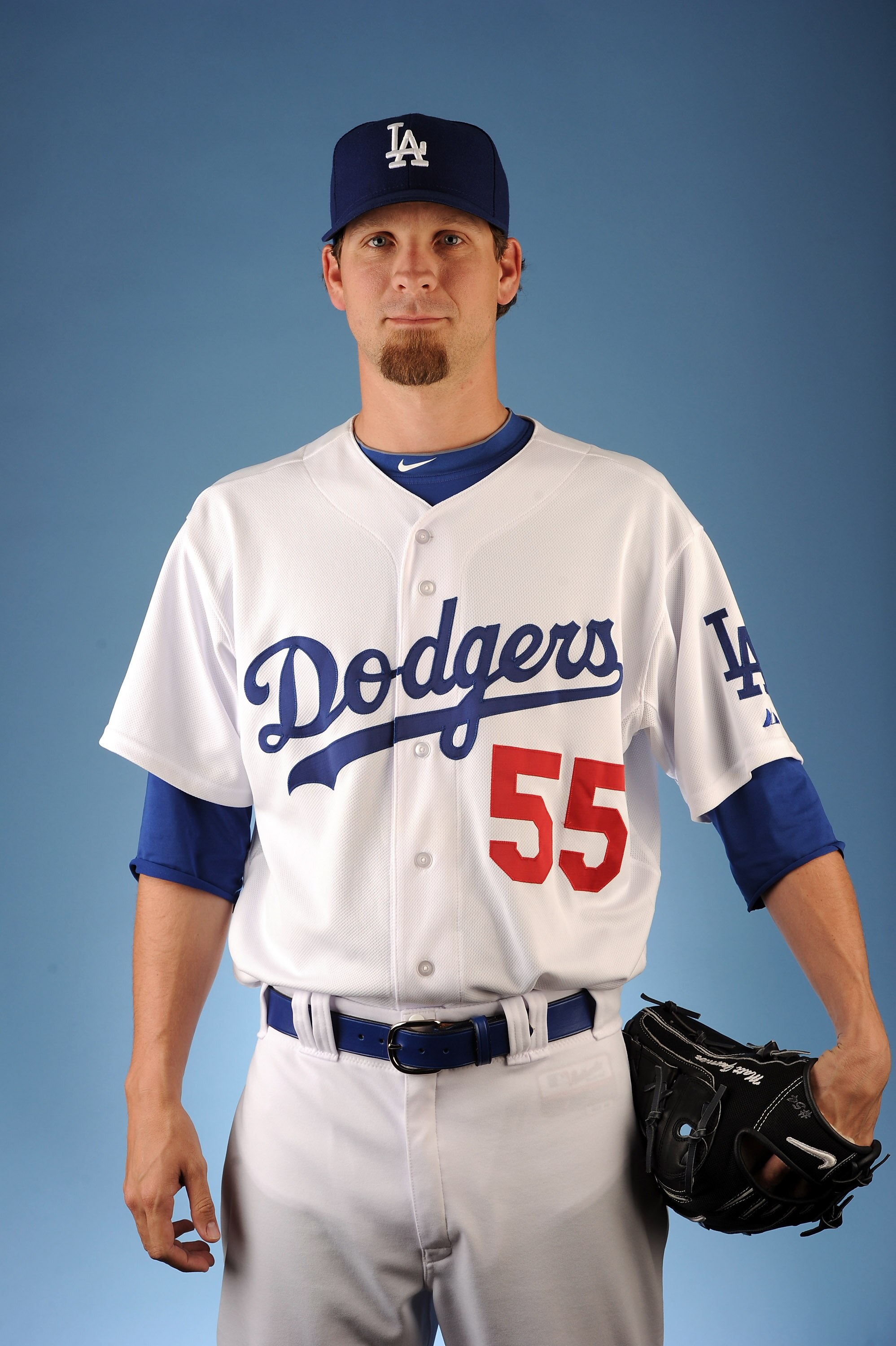 GLENDALE, AZ - FEBRUARY 25:  Matt Guerrier #55  of the Los Angeles Dodgers poses for a photo on photo day at Camelback Ranch on February 25, 2011 in Glendale, Arizona.  (Photo by Harry How/Getty Images)