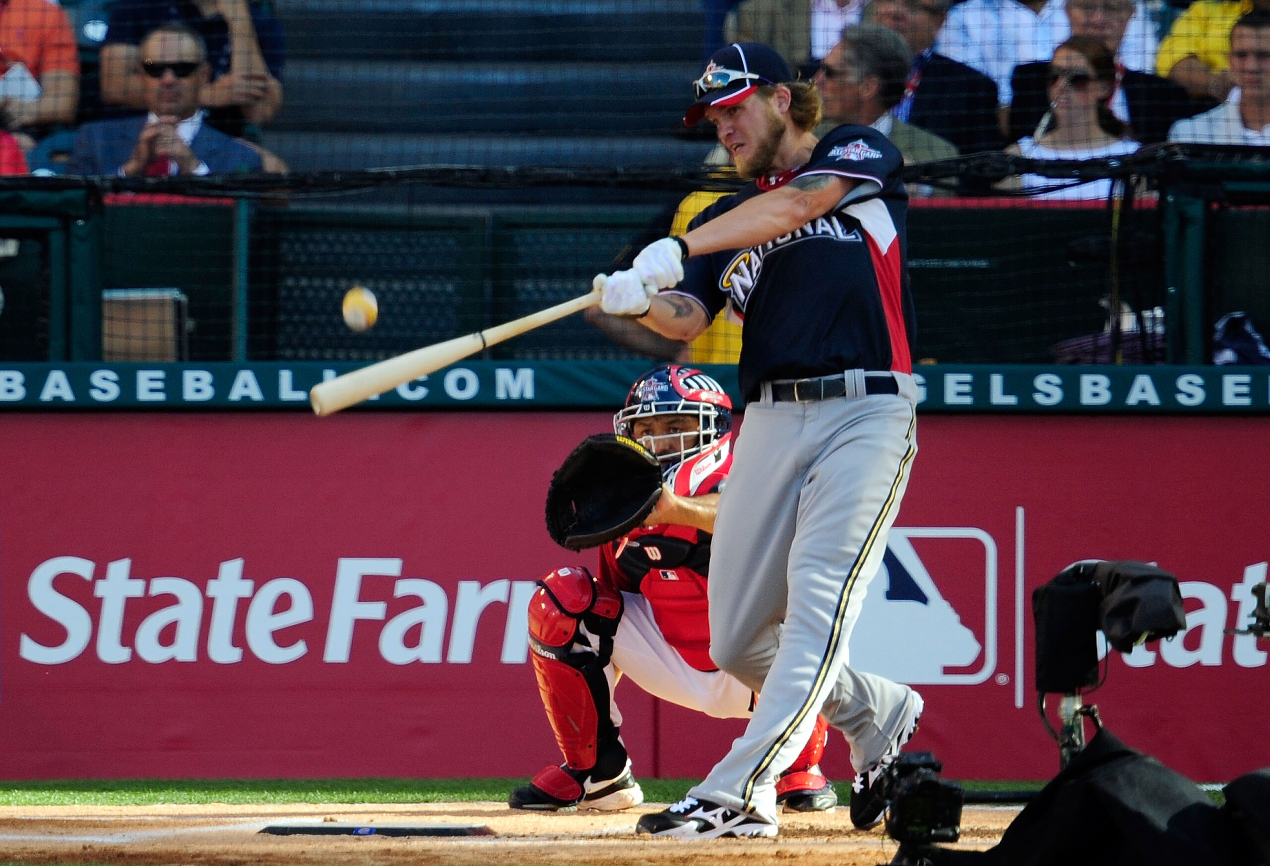 ANAHEIM, CA - JULY 12:  National League All-Star Corey Hart #1 of the Milwaukee Brewers swings the bat during the first round of the 2010 State Farm Home Run Derby during All-Star Weekend at Angel Stadium of Anaheim on July 12, 2010 in Anaheim, California
