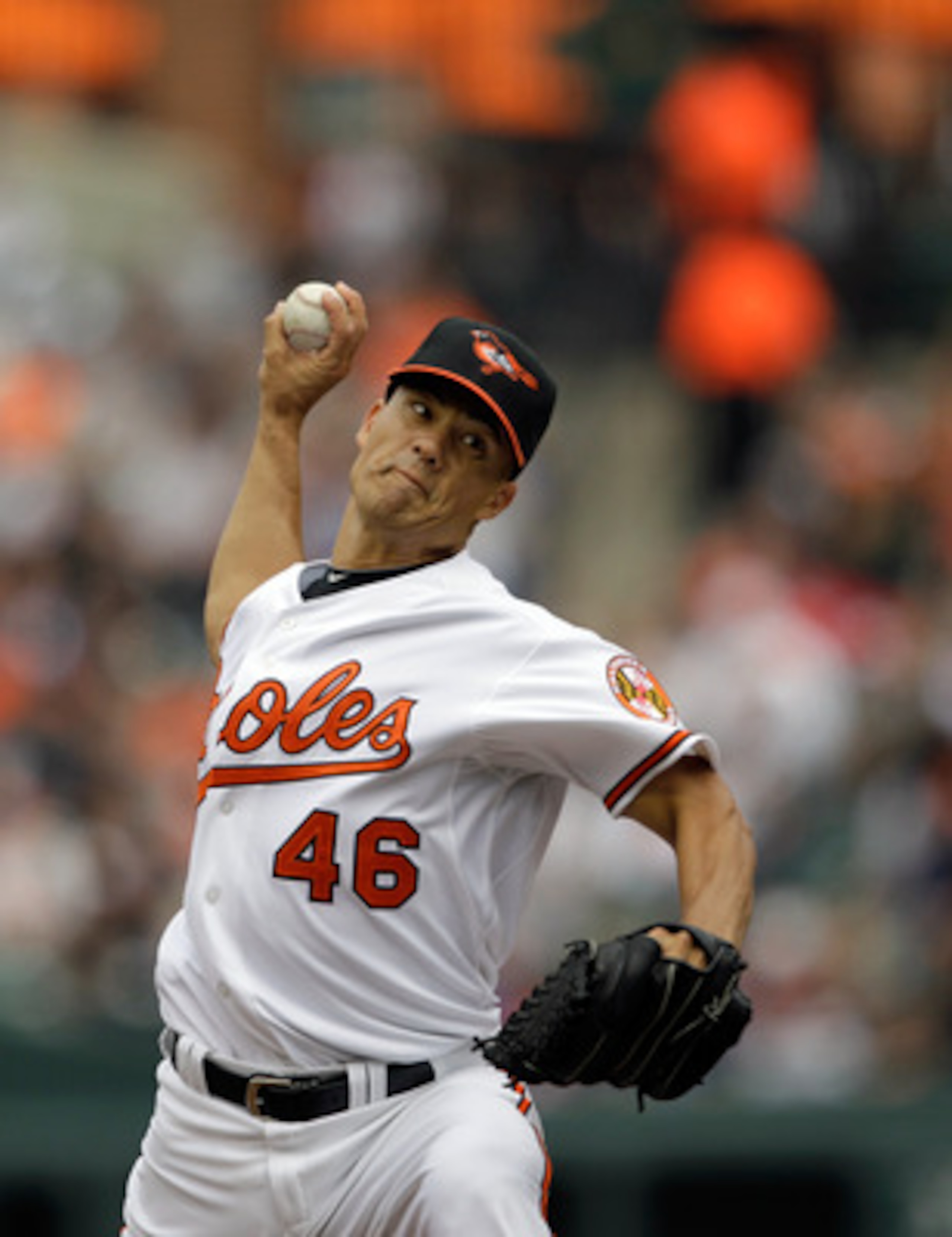 BALTIMORE, MD - APRIL 10: Starting pitcher Jeremy Guthrie #46 of the Baltimore Orioles delivers to a Texas Rangers batter during the third inning at Oriole Park at Camden Yards on April 10, 2011 in Baltimore, Maryland. (Photo by Rob Carr/Getty Images) BALTIMORE, MD - APRIL 10: Starting pitcher Jeremy Guthrie #46 of the Baltimore Orioles delivers to a Texas Rangers batter during the third inning at Oriole Park at Camden Yards on April 10, 2011 in Baltimore, Maryland. (Photo by Rob Carr/Getty Images)