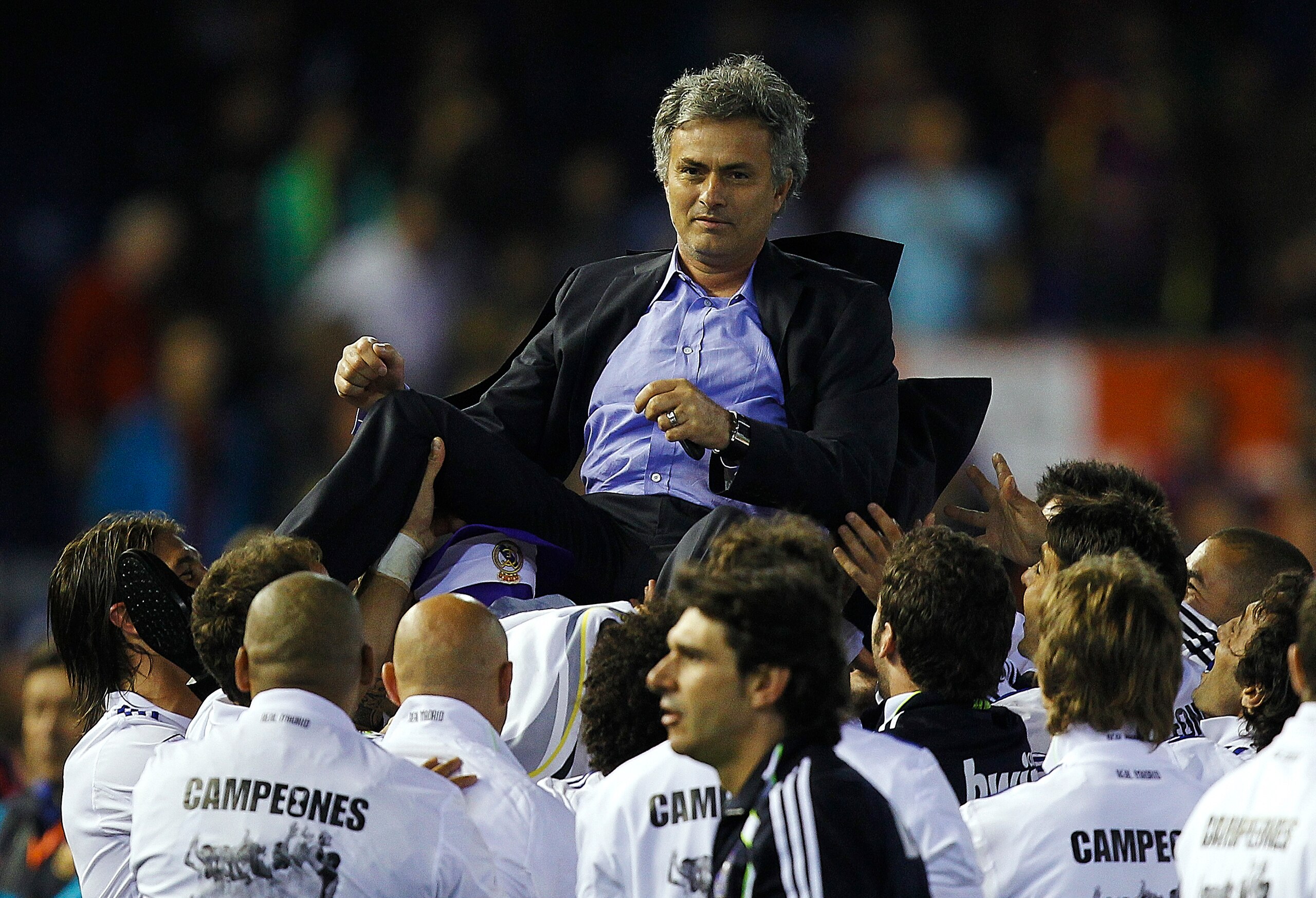 VALENCIA, BARCELONA - APRIL 20: Head Coach Jose Mourinho of Real Madrid celebrates after the Copa del Rey final match between Real Madrid and Barcelona at Estadio Mestalla on April 20, 2011 in Valencia, Spain. Real Madrid won 1-0. (Photo by Manuel Queim VALENCIA, BARCELONA - APRIL 20: Head Coach Jose Mourinho of Real Madrid celebrates after the Copa del Rey final match between Real Madrid and Barcelona at Estadio Mestalla on April 20, 2011 in Valencia, Spain. Real Madrid won 1-0. (Photo by Manuel Queim