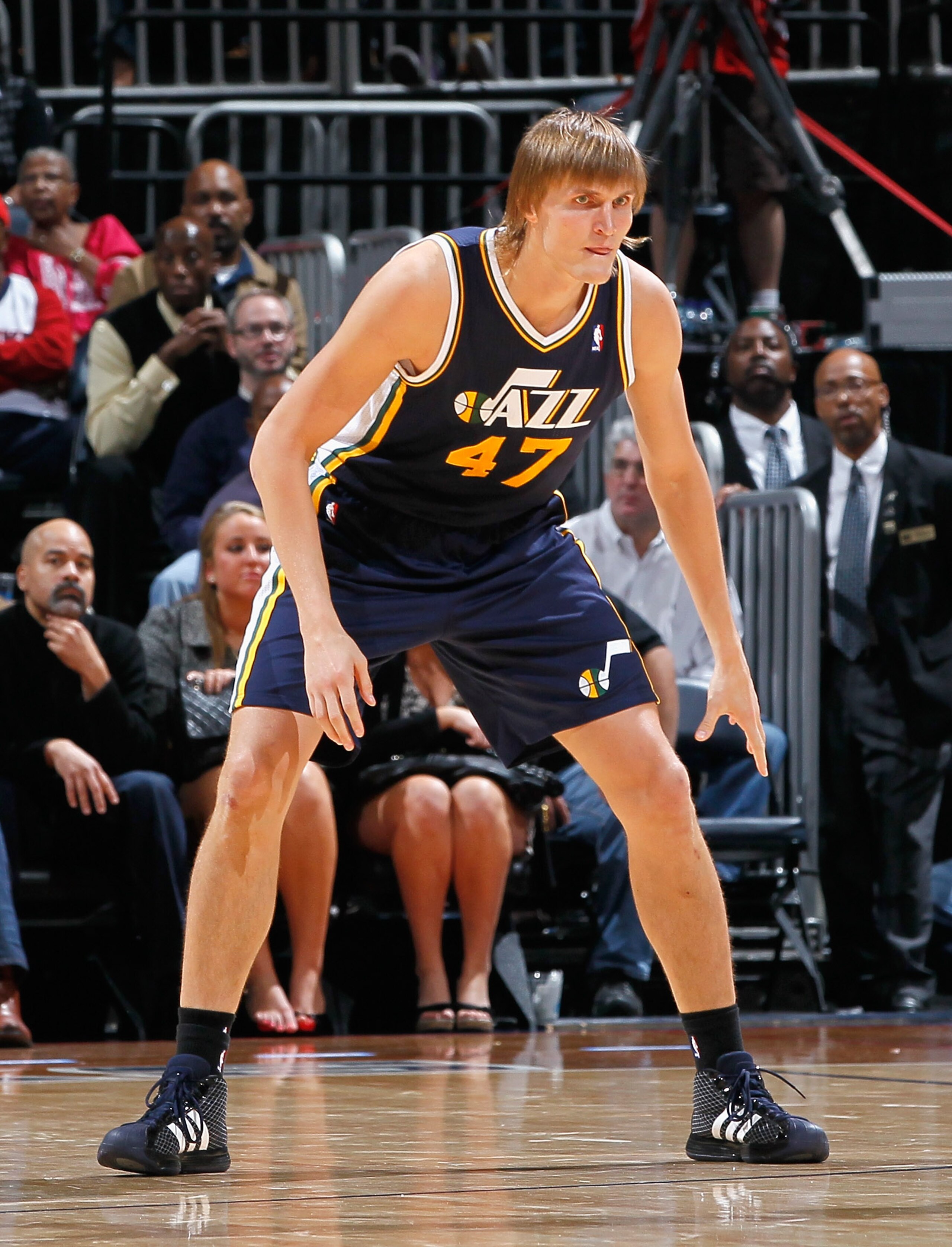 ATLANTA - NOVEMBER 12:  Andrei Kirilenko #47 of the Utah Jazz against the Atlanta Hawks at Philips Arena on November 12, 2010 in Atlanta, Georgia.  NOTE TO USER: User expressly acknowledges and agrees that, by downloading and/or using this Photograph, Use