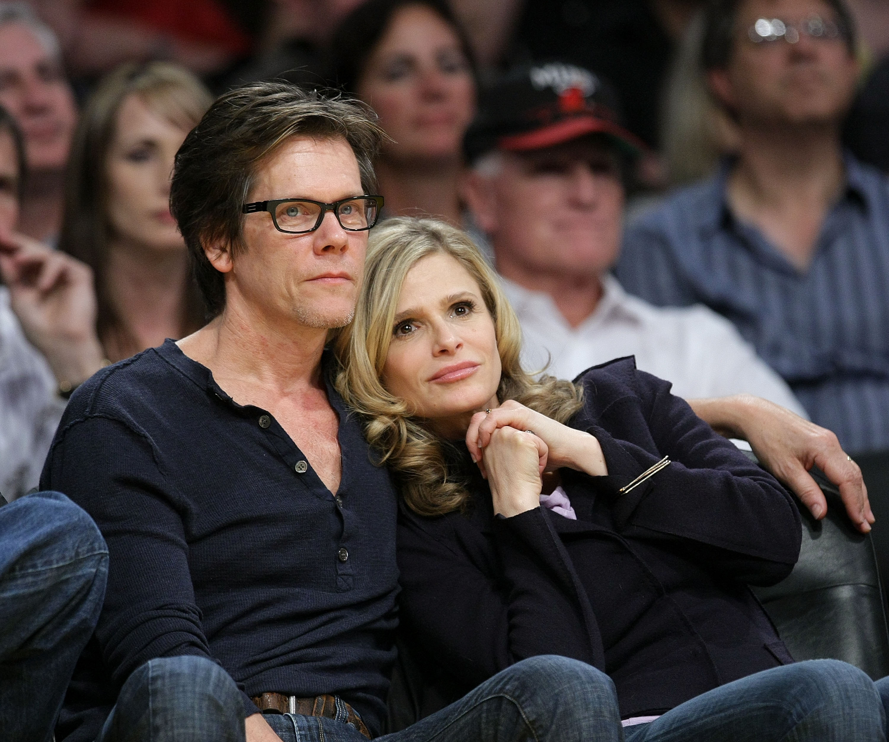 LOS ANGELES, CA - MAY 12:  Kevin Bacon (L) and Kyra Sedgwick (R) attend Game Five of the Western Conference Semifinals during the 2009 NBA Playoffs at Staples Center on May 12, 2009 in Los Angeles, California.  (Photo by Noel Vasquez/Getty Images)