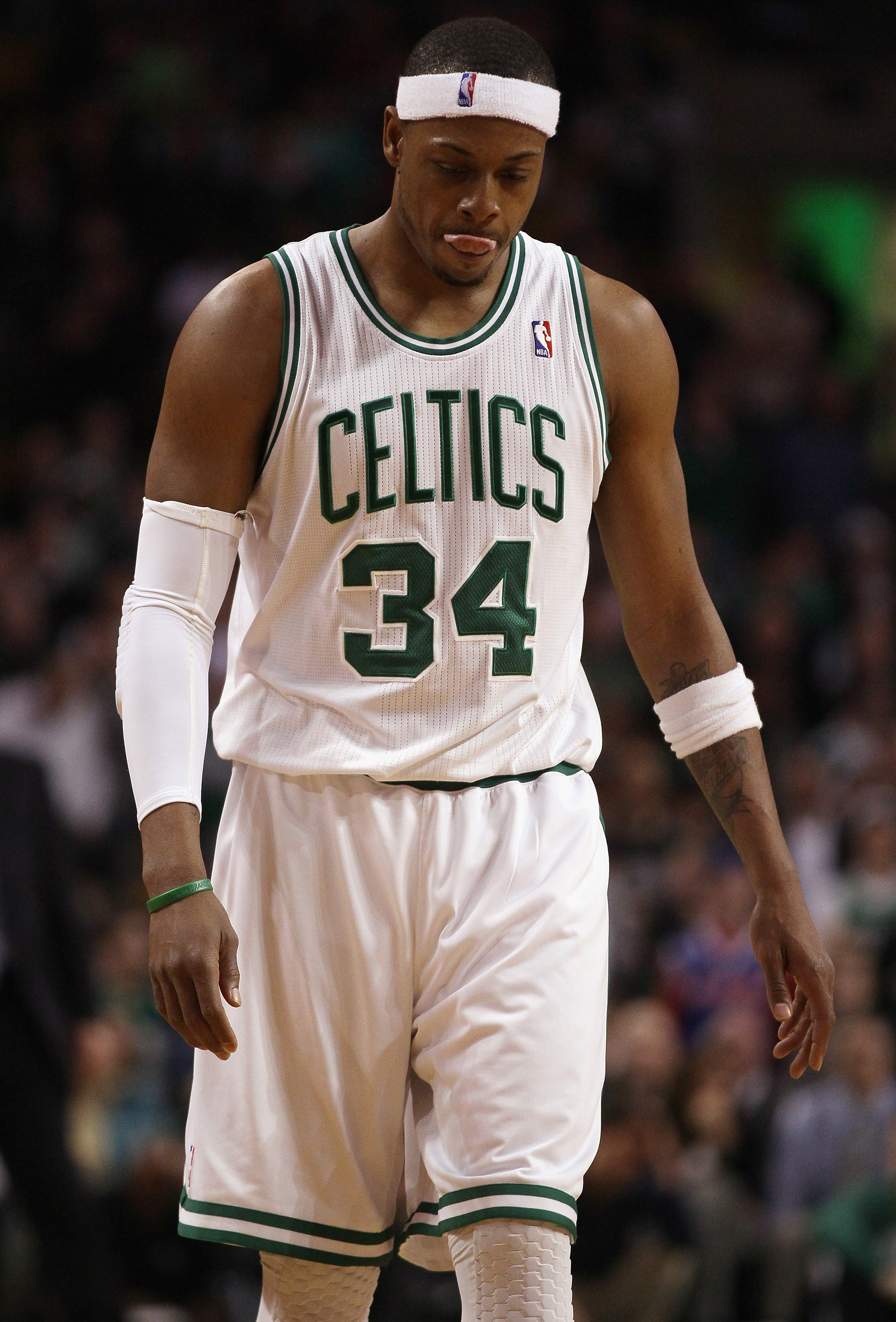 BOSTON, MA - MARCH 09:  Paul Pierce #34 of the Boston Celtics reacts to the loss after the game against the Los Angeles Clippers on March 9, 2011 at the TD Garden in Boston, Massachusetts. The Los Angeles Clippers defeated the Boston Celtics 108-103. NOTE