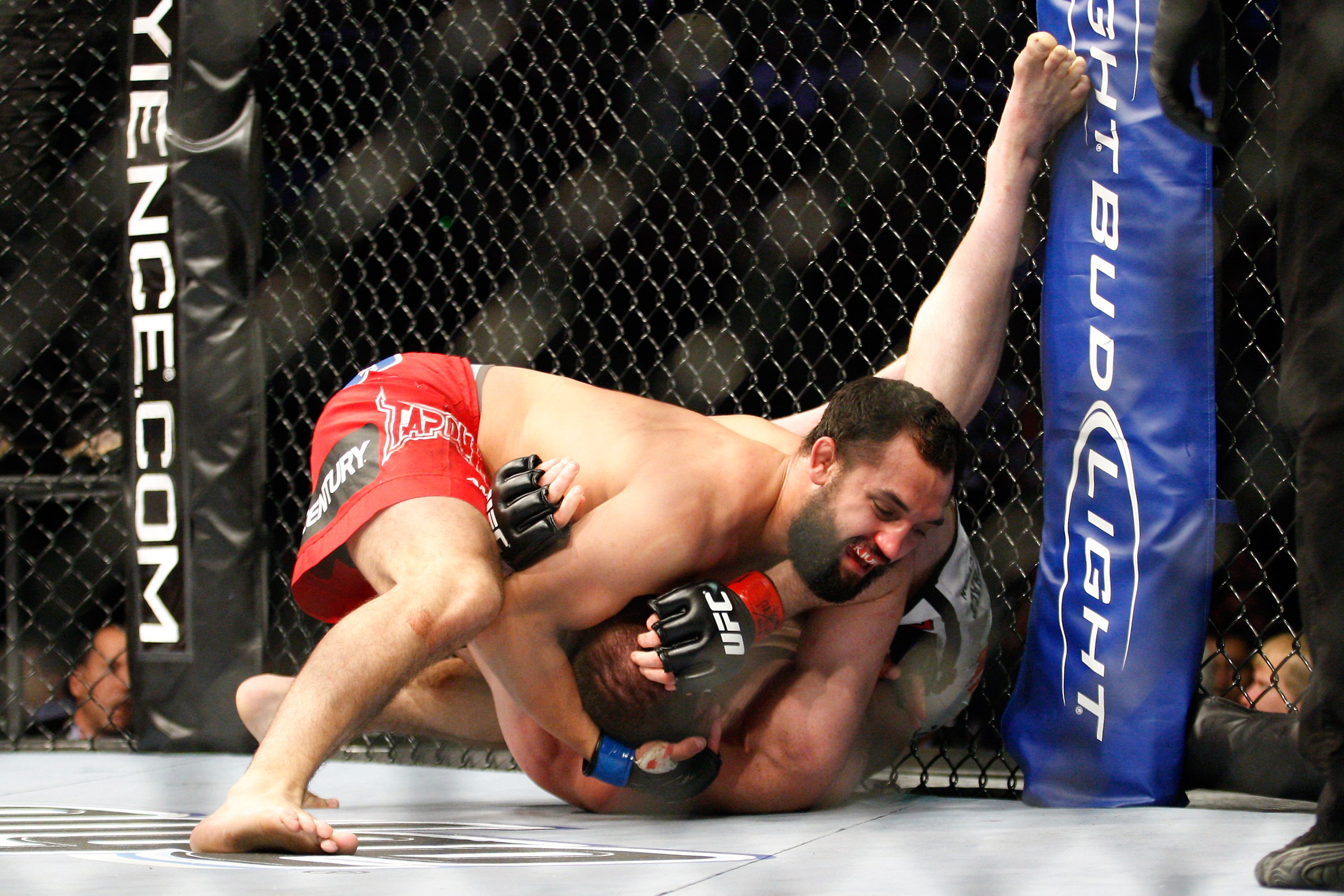 MONTREAL- MAY 8: Johny Hendricks (top) holds on to TJ Grant in their welterweight bout at UFC 113 at Bell Centre on May 8, 2010 in Montreal, Quebec, Canada.  (Photo by Richard Wolowicz/Getty Images)