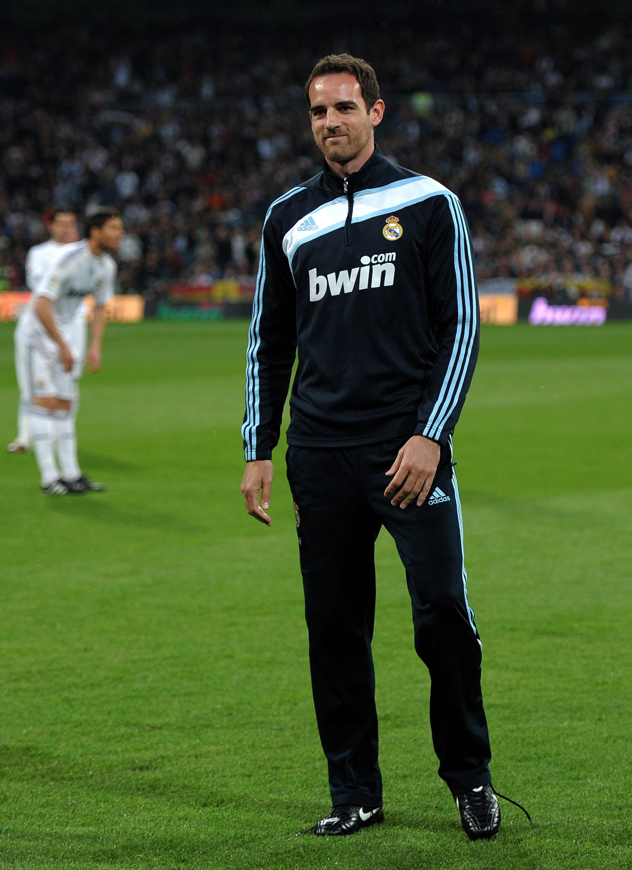MADRID, SPAIN - MAY 08:  Christoph Metzelder of Real Madrid smiles as he stands on the pitch prior to the start of the La Liga match between Real Madrid and Athletic Bilbao at the Estadio Santiago Bernabeu on May 8, 2010 in Madrid, Spain.  (Photo by Jaspe