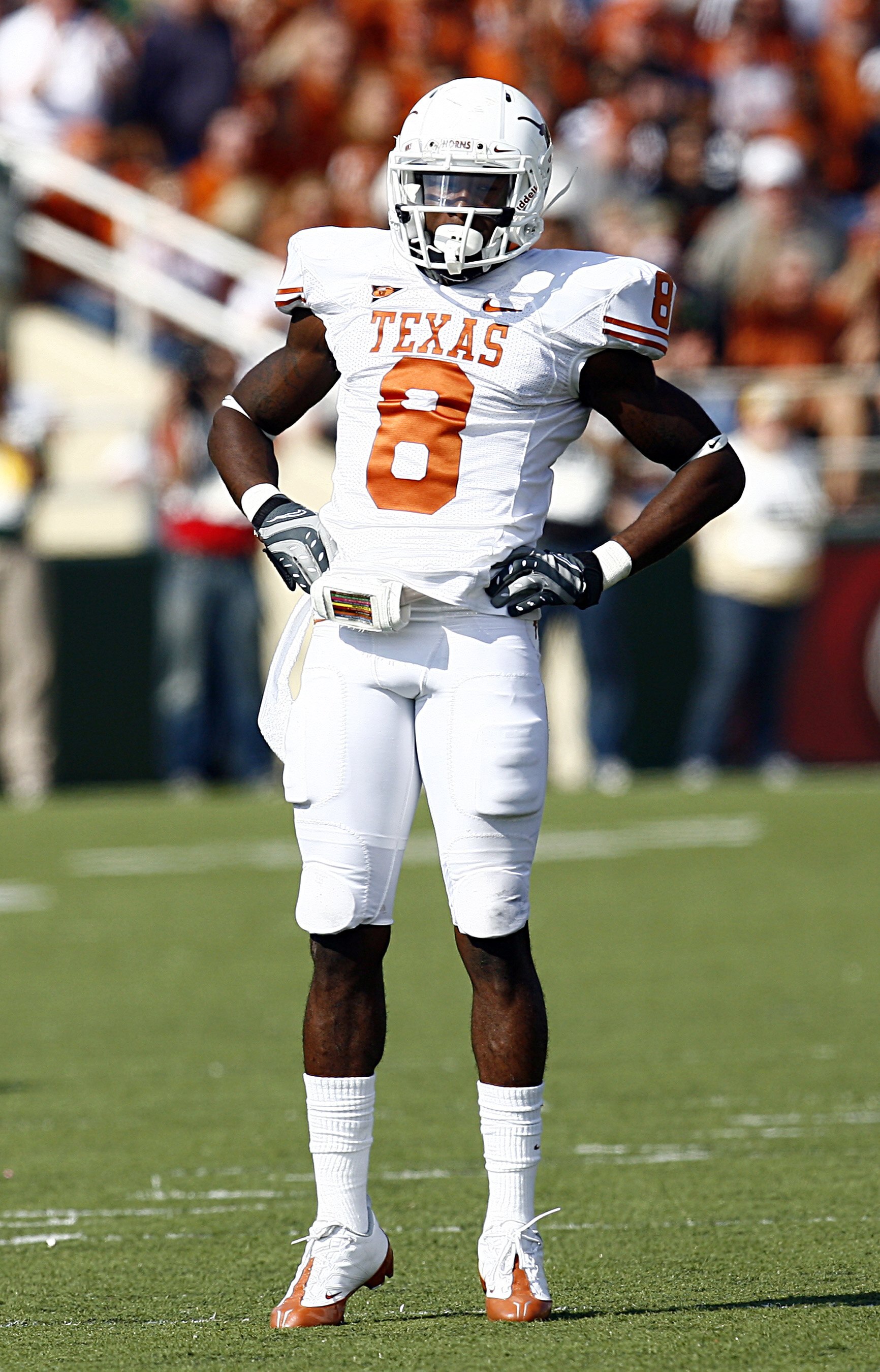 WACO, TX - NOVEMBER 14:  Cornerback Chykie Brown #8  of the Texas Longhorns celebrates in the first half against the Baylor Bears on November 14, 2009 at Floyd Casey Stadium in Waco, Texas.  The Longhorns beat the Bears 47-14.  (Photo by Tom Pennington/Ge
