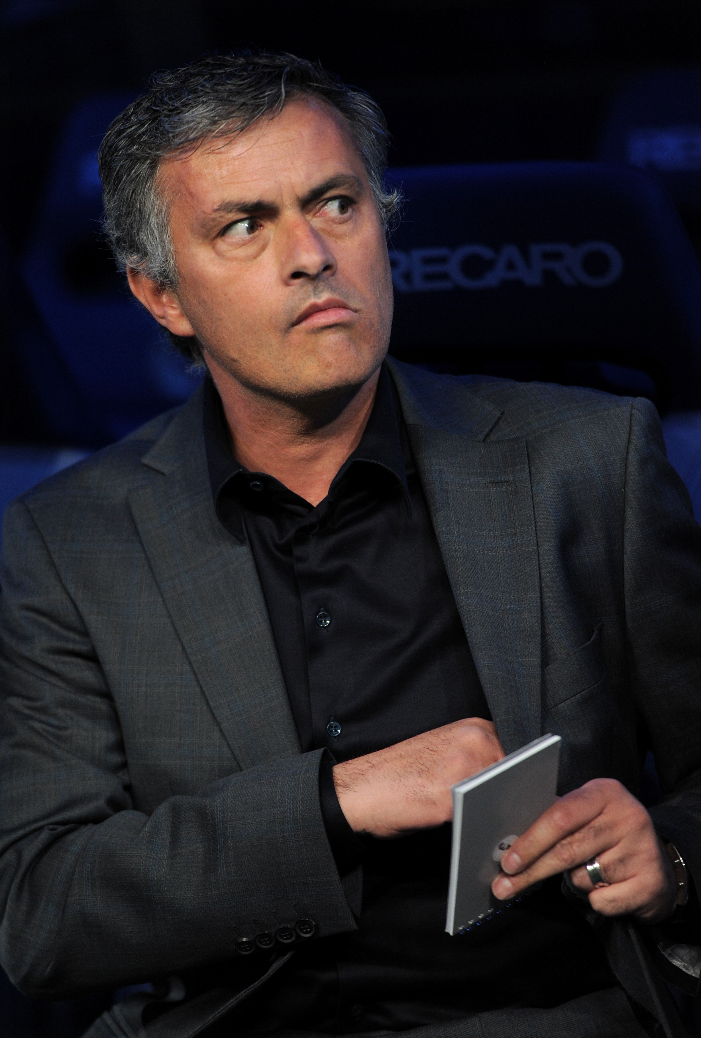 MADRID, SPAIN - APRIL 16:  Head coach Jose Mourinho of Real Madrid looks on prior to the start of the la Liga match between Real Madrid and Barcelona at Estadio Santiago Bernabeu on April 16, 2011 in Madrid, Spain.  (Photo by Jasper Juinen/Getty Images)