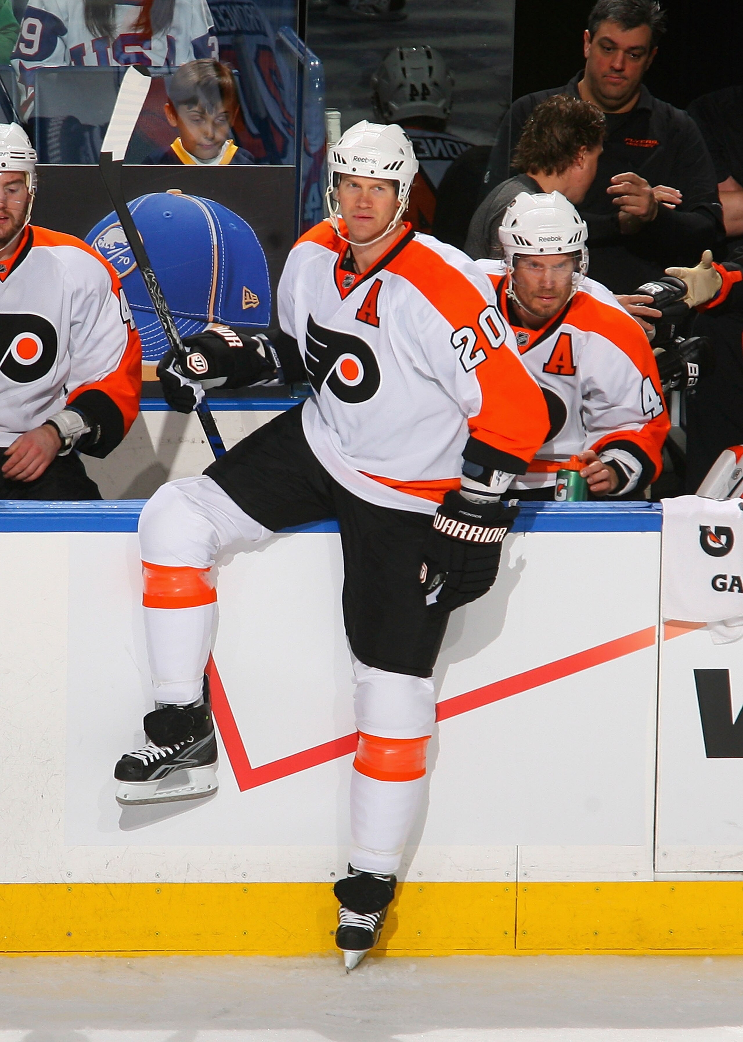 BUFFALO, NY - APRIL 24: Chris Pronger #20 of the Philadelphia Flyers steps onto theice against the Buffalo Sabres  in Game Six of the Eastern Conference Quarterfinals during the 2011 NHL Stanley Cup Playoffs at HSBC Arena at HSBC Arena on April 24, 2011 i
