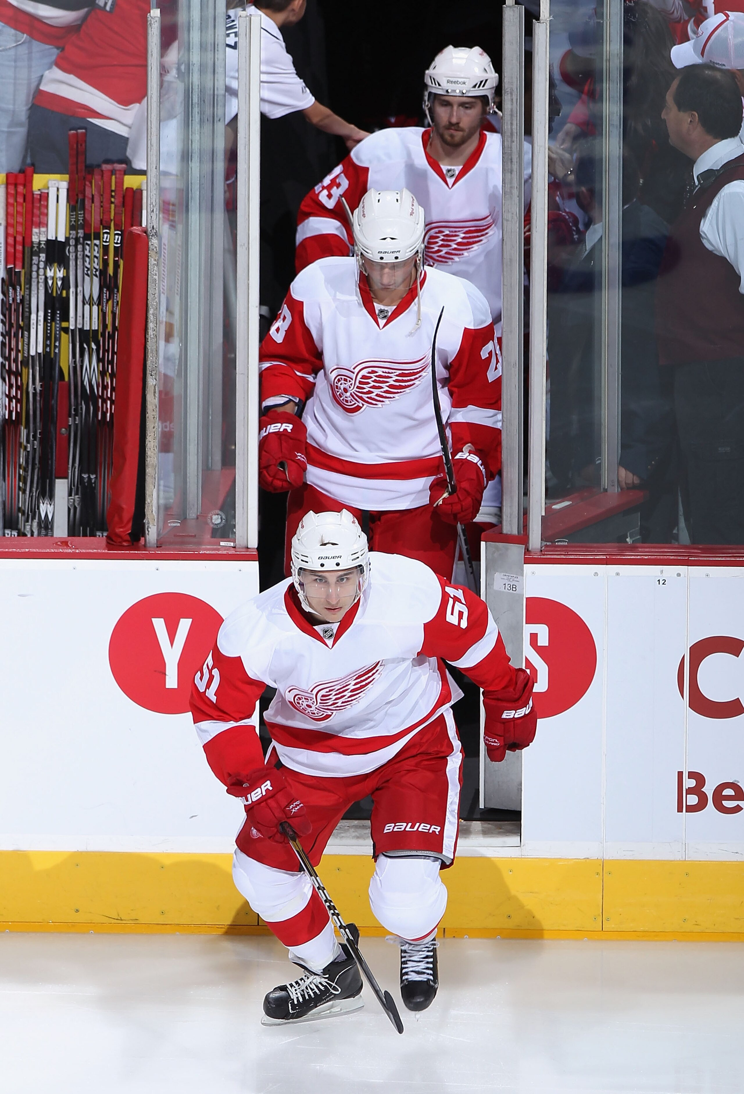 GLENDALE, AZ - APRIL 20:  Valtteri Filppula #51 of the Detroit Red Wings skate out onto the ice in Game Four of the Western Conference Quarterfinals against the Phoenix Coyotes during the 2011 NHL Stanley Cup Playoffs at Jobing.com Arena on April 20, 2011
