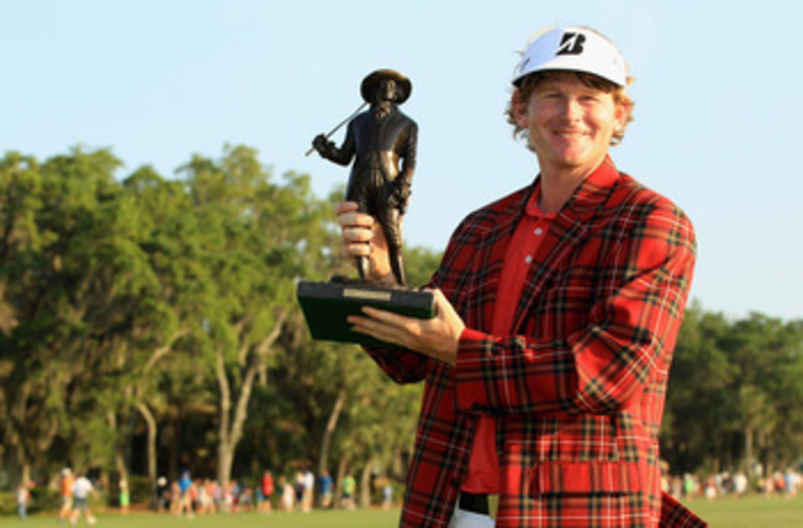 HILTON HEAD ISLAND, SC - APRIL 24:  Brandt Snedeker poses with the trophy after defeating Luke Donald in a playoff during the final round of The Heritage at Harbour Town Golf Links on April 24, 2011 in Hilton Head Island, South Carolina.  (Photo by Street