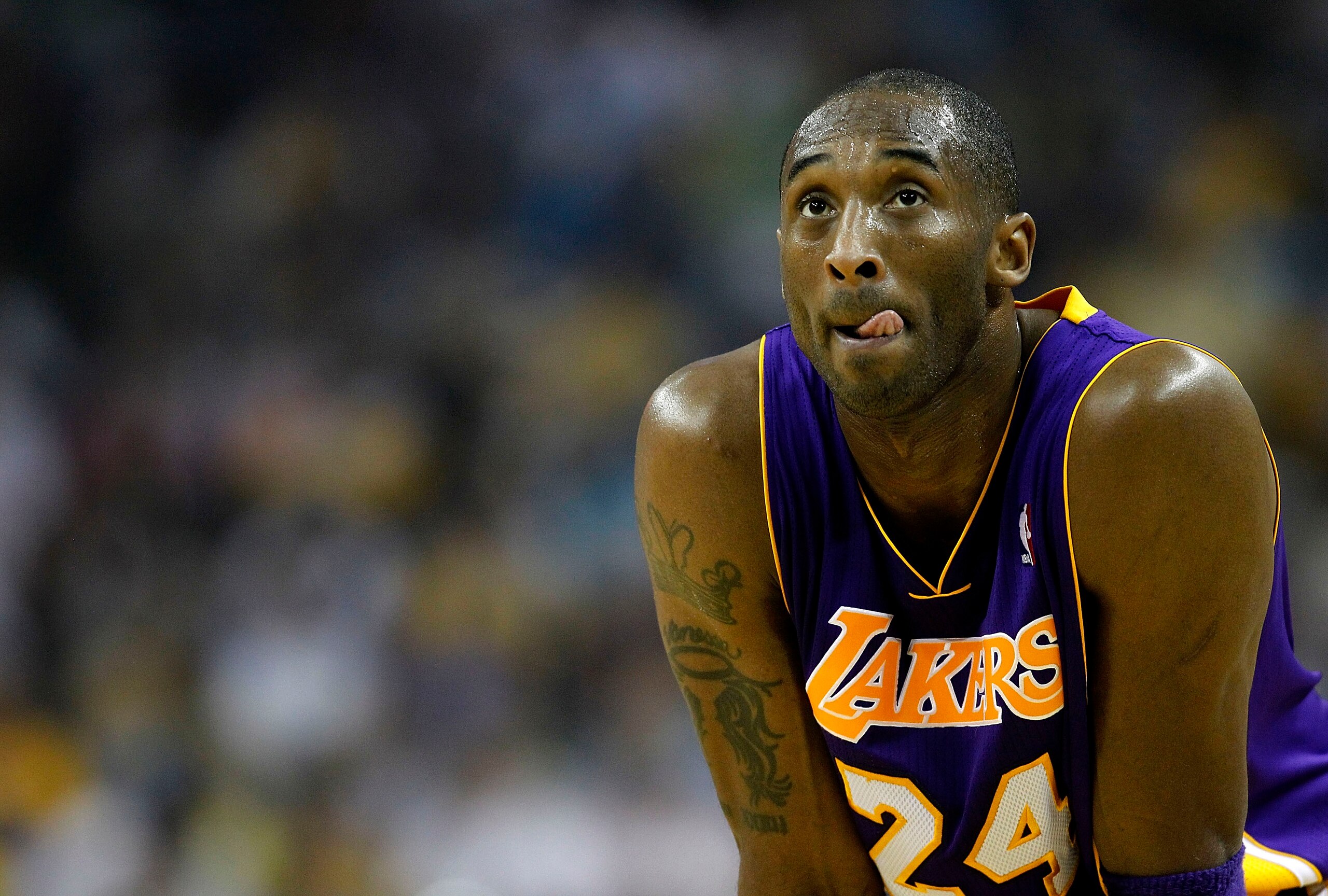 NEW ORLEANS - APRIL 24:  Kobe Bryant #24 of the Los Angeles Lakers stands during a freethrow against the New Orleans Hornets in Game Four of the Western Conference Quarterfinals in the 2011 NBA Playoffs at New Orleans Arena on April 24, 2011 in New Orlean
