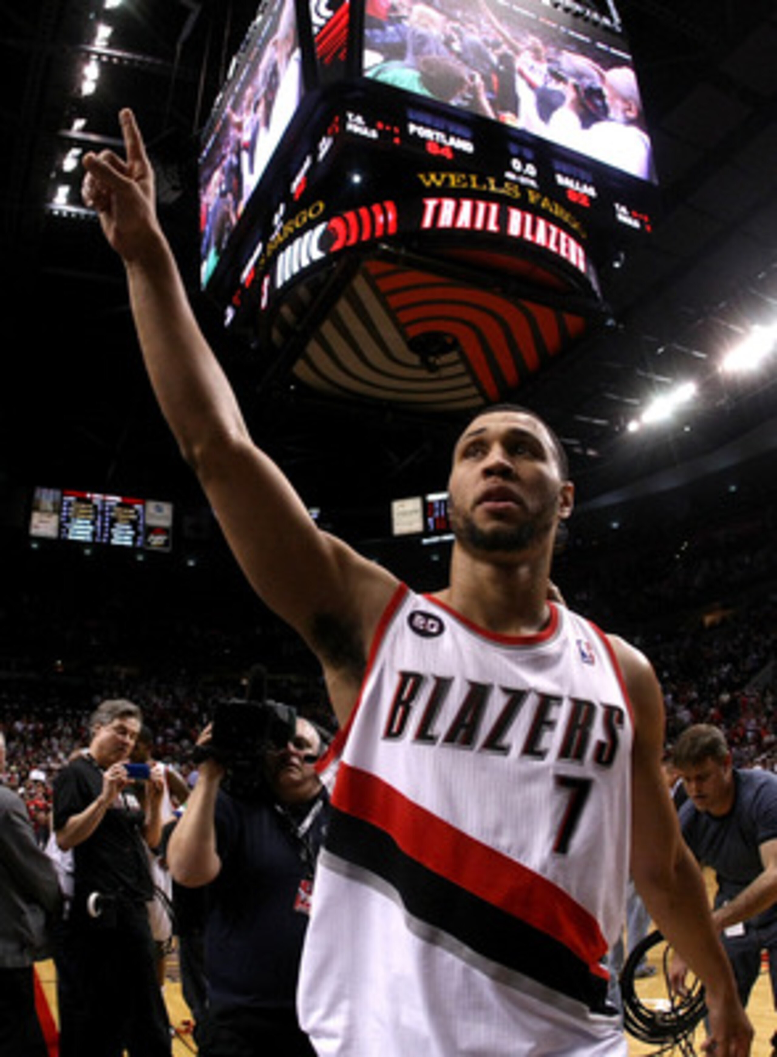 PORTLAND, OR - APRIL 23:  Brandon Roy #7 of the Portland Trail Blazers walks off the court after overcoming a 23 point deficit to defeat the the Dallas Mavericks 84-82 in Game Four of the Western Conference Quarterfinals in the 2011 NBA Playoffs on April