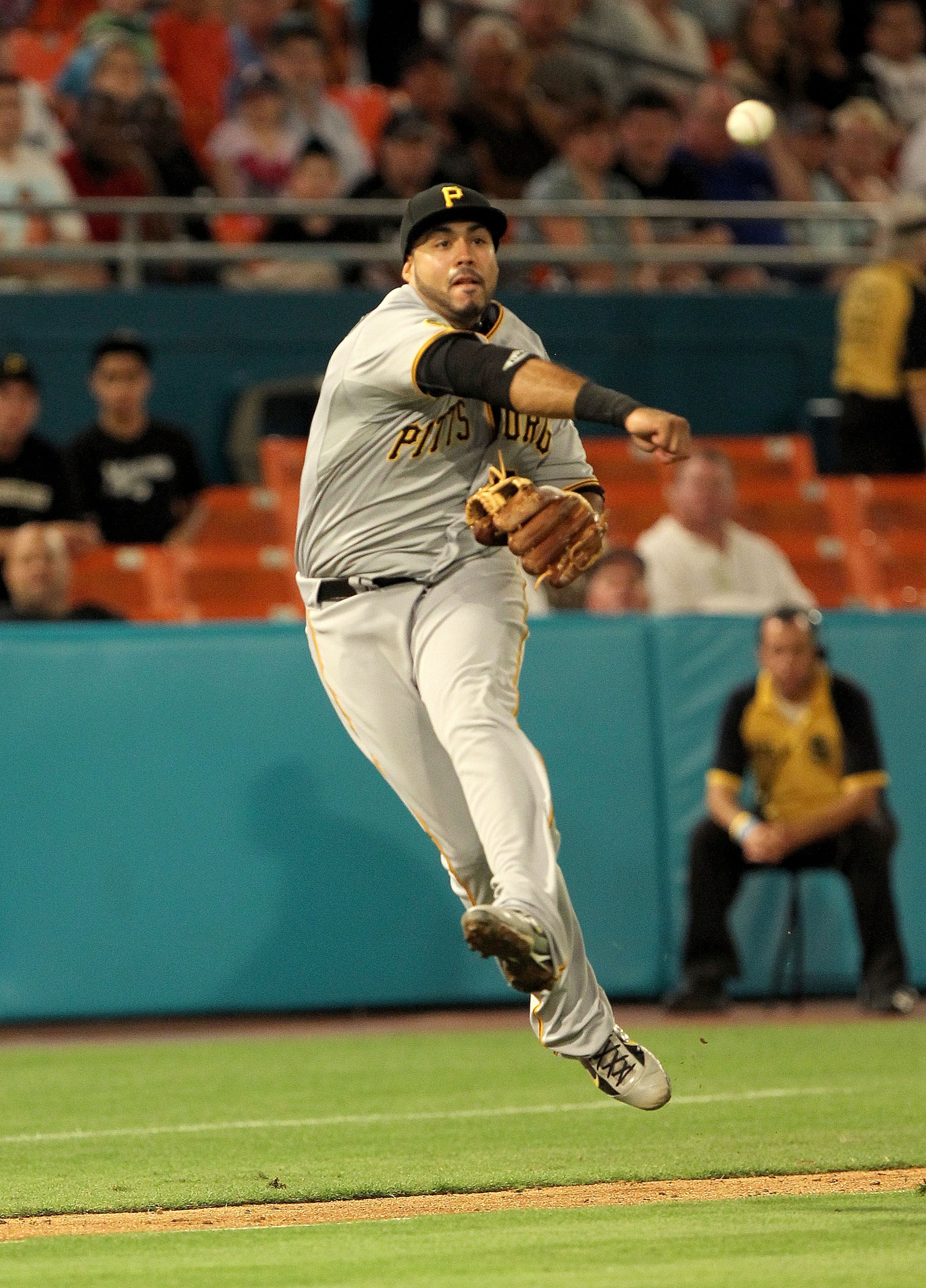 MIAMI GARDENS, FL - APRIL 21:  Pedro Alvarez #24 of the Pittsburgh Pirates makes a throw to first during a game against the Florida Marlins at Sun Life Stadium on April 21, 2011 in Miami Gardens, Florida.  (Photo by Mike Ehrmann/Getty Images)
