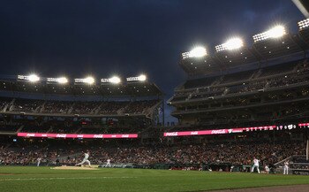 WASHINGTON, DC - APRIL 13: Roy Halladay #34 of the Philadelphia Phillies delivers to a Washington Nationals batter at Nationals Park on April 13, 2011 in Washington, DC.  (Photo by Rob Carr/Getty Images)