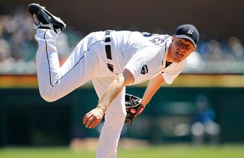 DETROIT - APRIL 13: Max Scherzer #37 of the Detroit Tigers pitches in the second inning of the game against the Texas Rangers at Comerica Park on April 13, 2011 in Detroit, Michigan.  (Photo by Leon Halip/Getty Images)