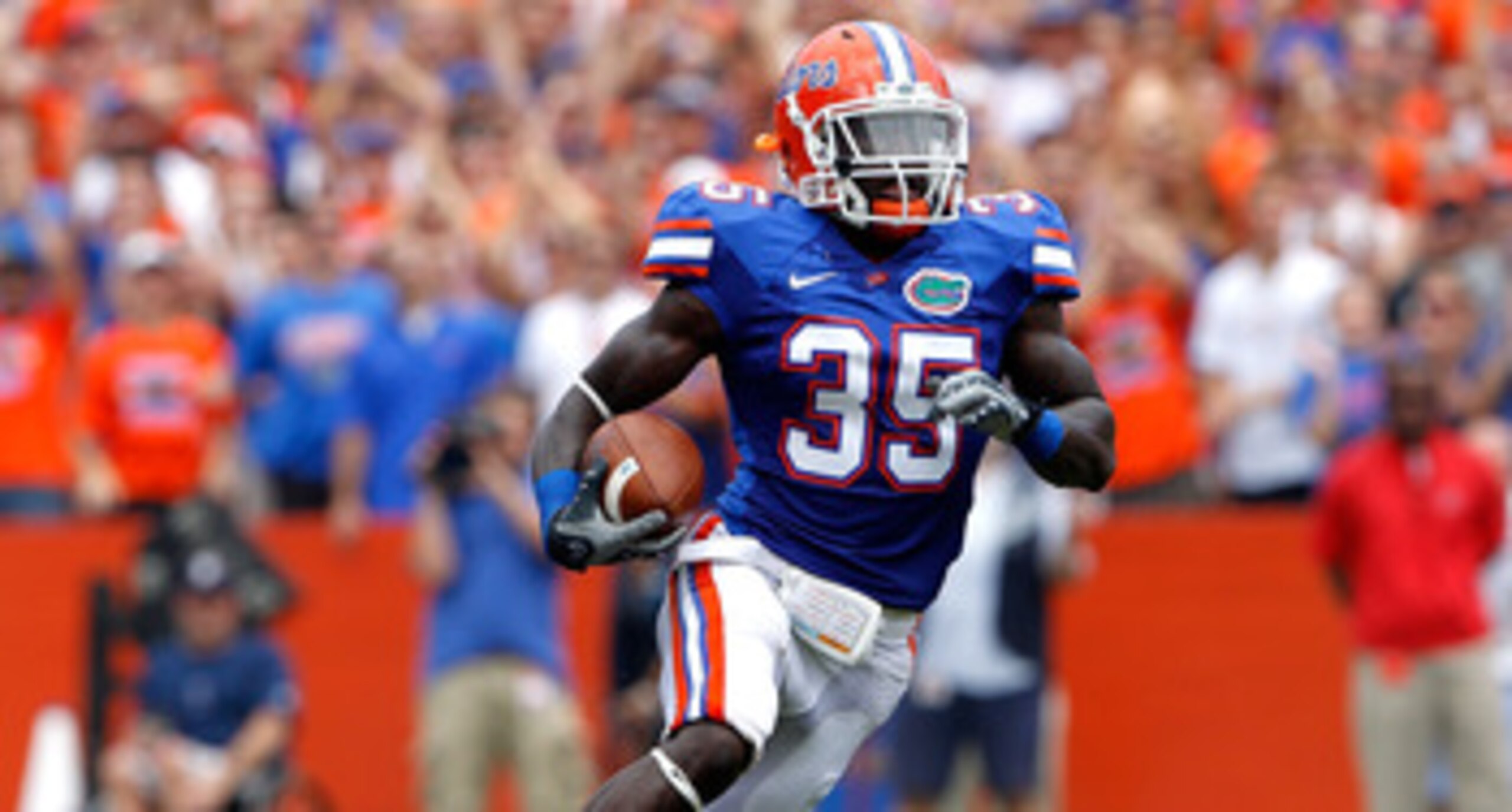 GAINESVILLE, FL - SEPTEMBER 04:  Safety Ahmad Black #35 of the Florida Gators runs after making an interception against the Miami University RedHawks at Ben Hill Griffin Stadium on September 4, 2010 in Gainesville, Florida.  (Photo by Sam Greenwood/Getty