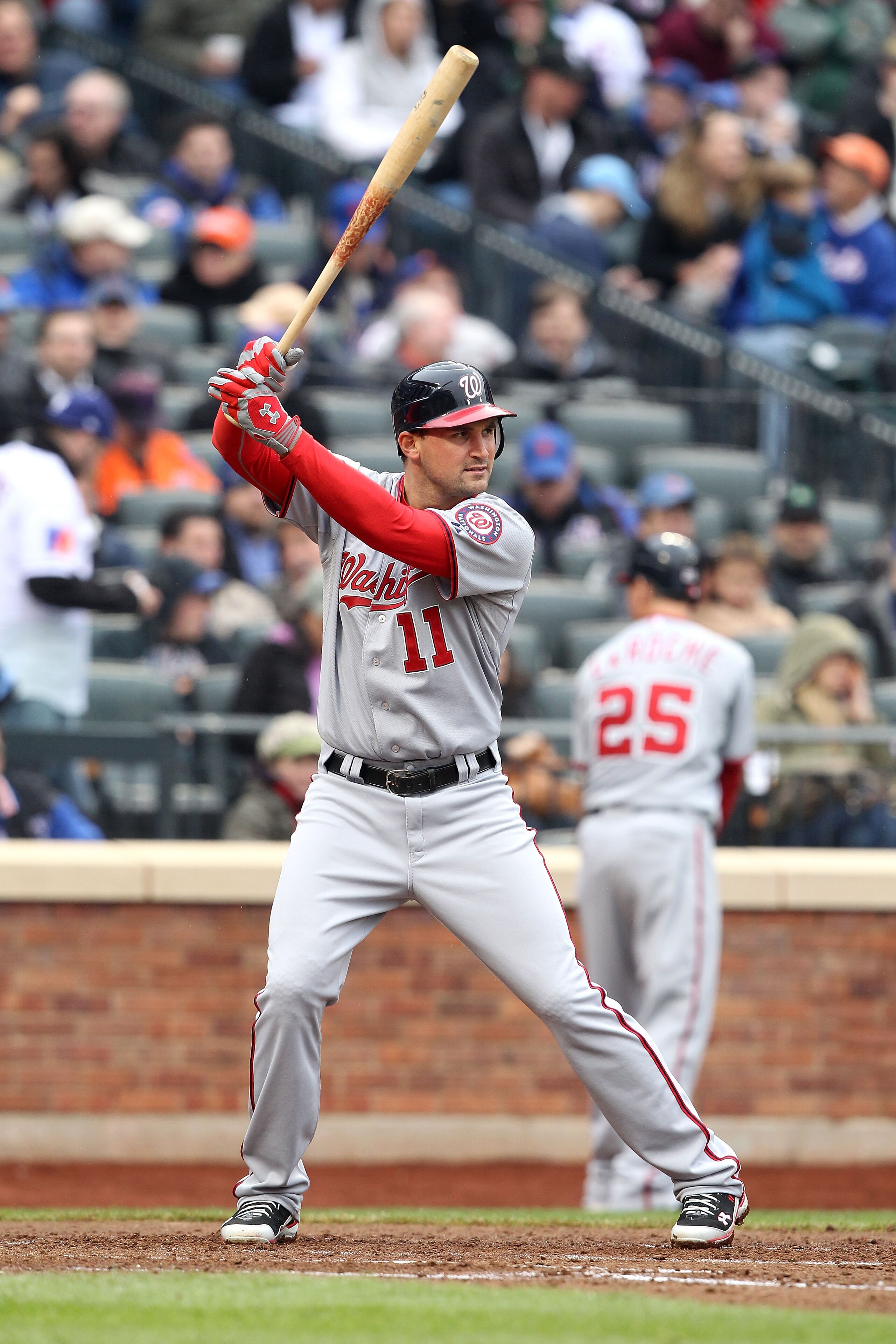 NEW YORK, NY - APRIL 08:  Ryan Zimmerman #11 of the Washington Nationals bats against the New York Mets during the Mets' Home Opener at Citi Field on April 8, 2011 in the Flushing neighborhood of Queens in New York City. The Nationals won 6-2.  (Photo by