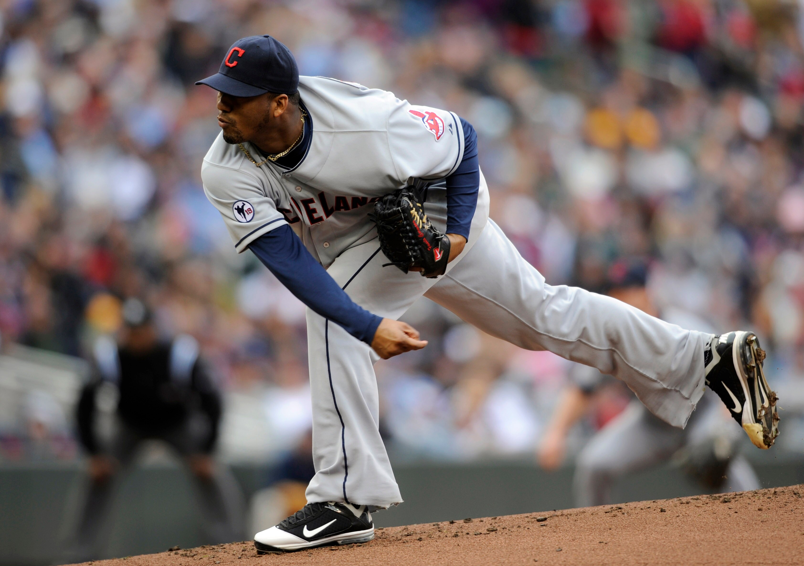 MINNEAPOLIS, MN - APRIL 23: Fausto Carmona #55 of the Cleveland Indians pitches against the Minnesota Twins during the first inning of their game on April 23, 2011 at Target Field in Minneapolis, Minnesota. (Photo by Hannah Foslien/Getty Images)
