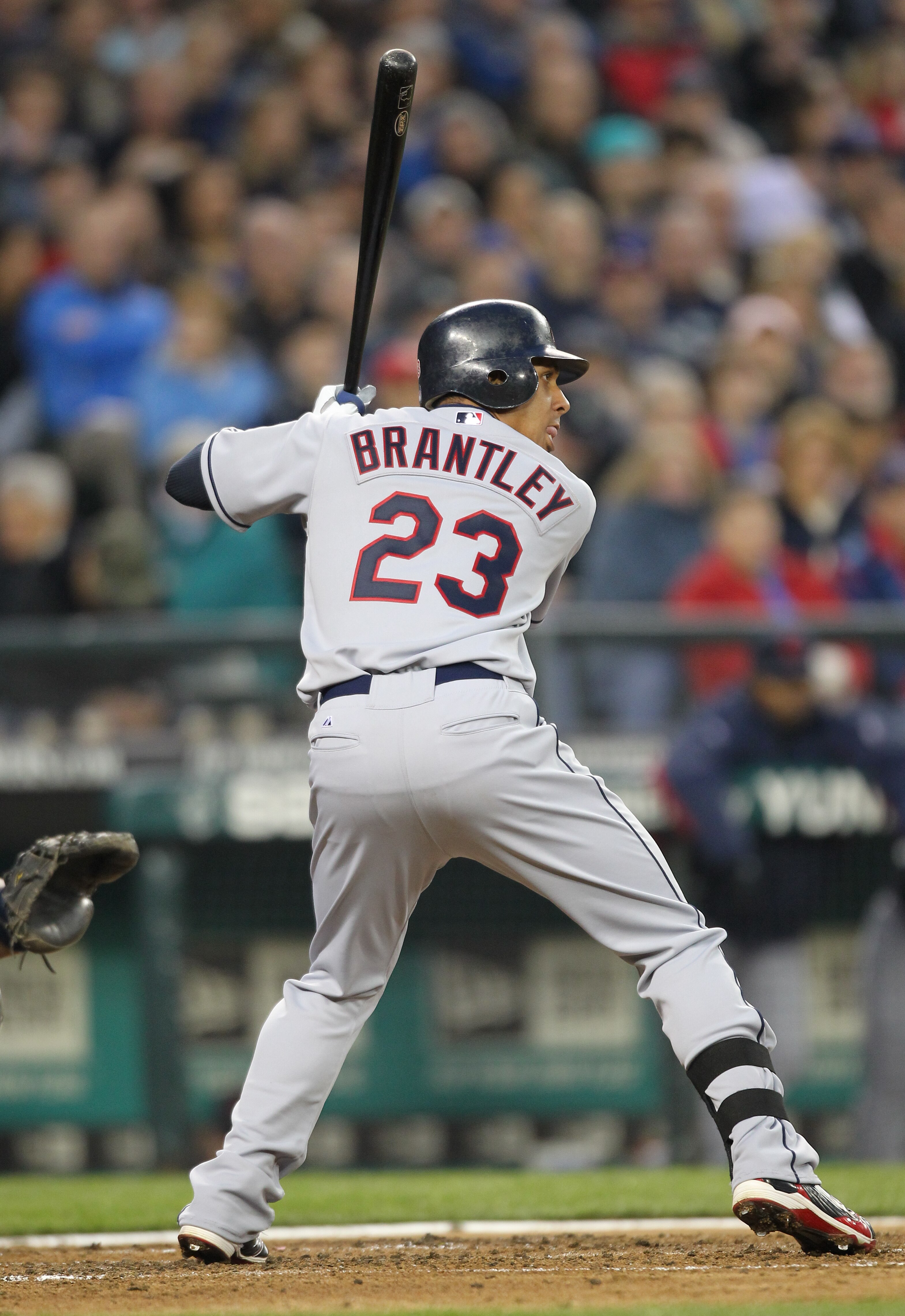 SEATTLE, WA - APRIL 08:  Michael Brantley #23 of the Cleveland Indians bats against the Seattle Mariners during the Mariners' home opener at Safeco Field on April 8, 2011 in Seattle, Washington. (Photo by Otto Greule Jr/Getty Images)