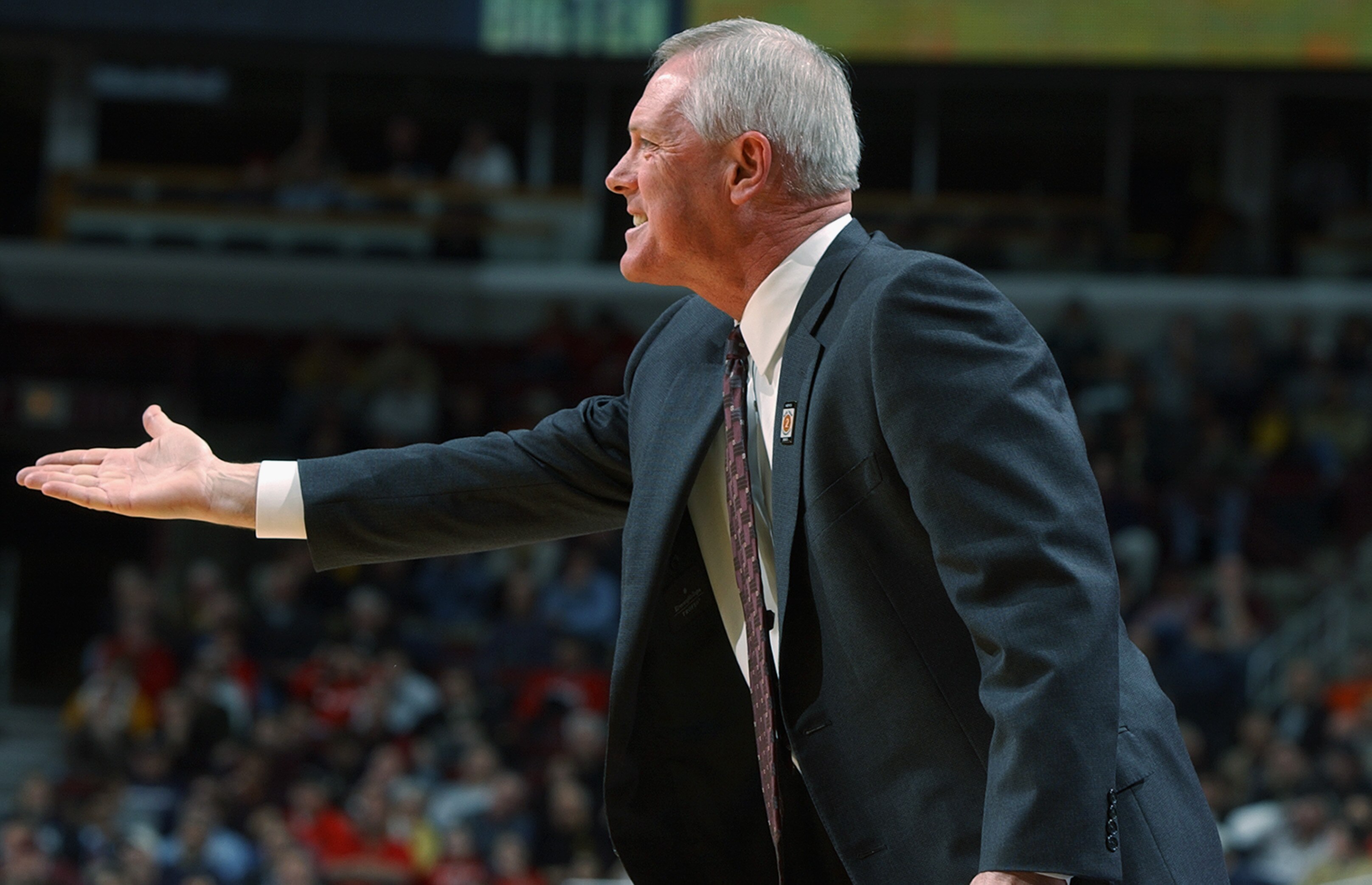 CHICAGO - MARCH 14:  Head coach Jim O'Brien of the Ohio State University Buckeyes reacts to the Big Ten Men's Basketball Tournament against the University Wisconsin Badgers at the United Center on March 14, 2003 in Chicago, Illinois. Ohio State defeated W