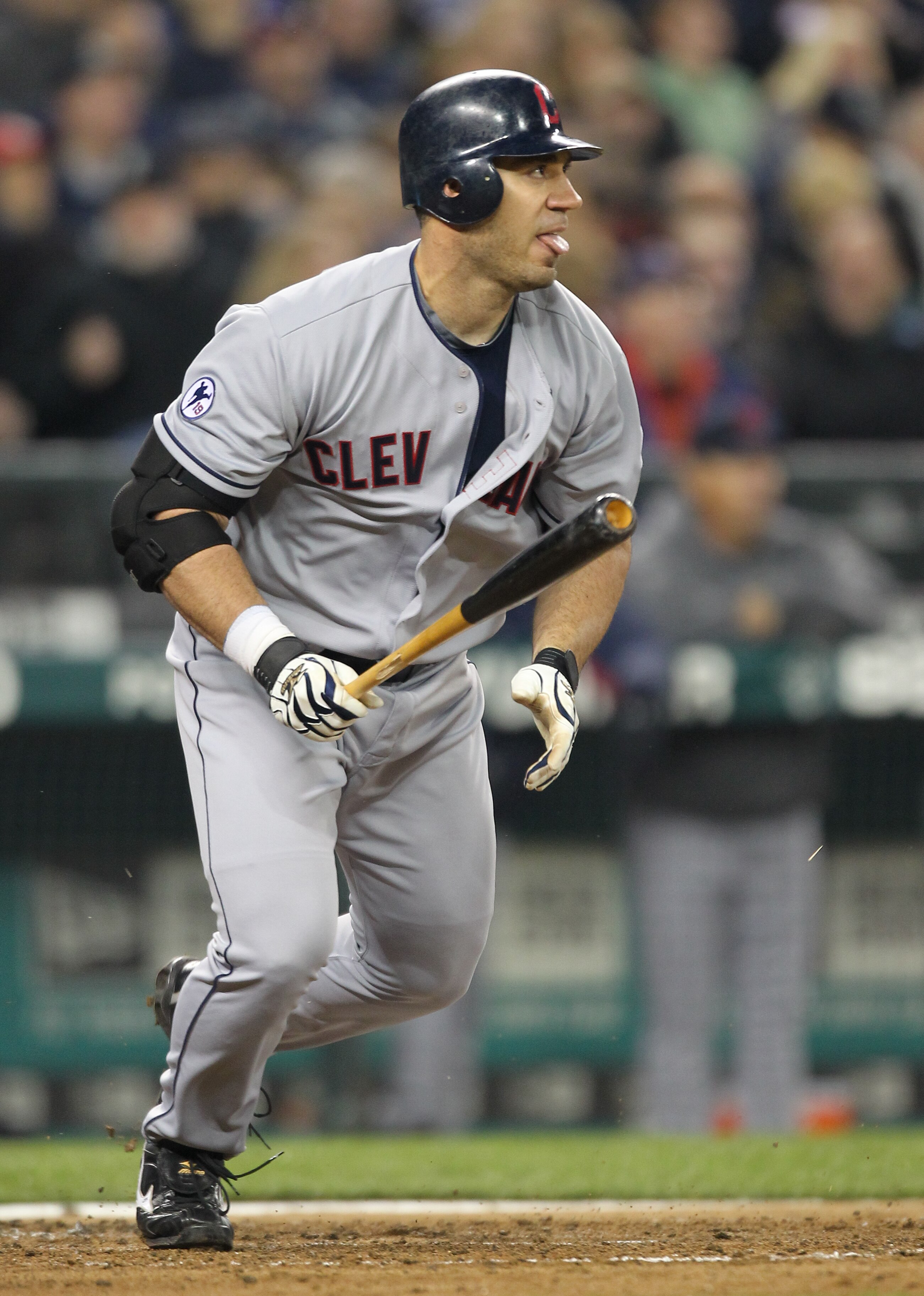 SEATTLE, WA - APRIL 08:  Travis Hafner #48 of the Cleveland Indians singles against the Seattle Mariners during the Mariners' home opener at Safeco Field on April 8, 2011 in Seattle, Washington. (Photo by Otto Greule Jr/Getty Images)
