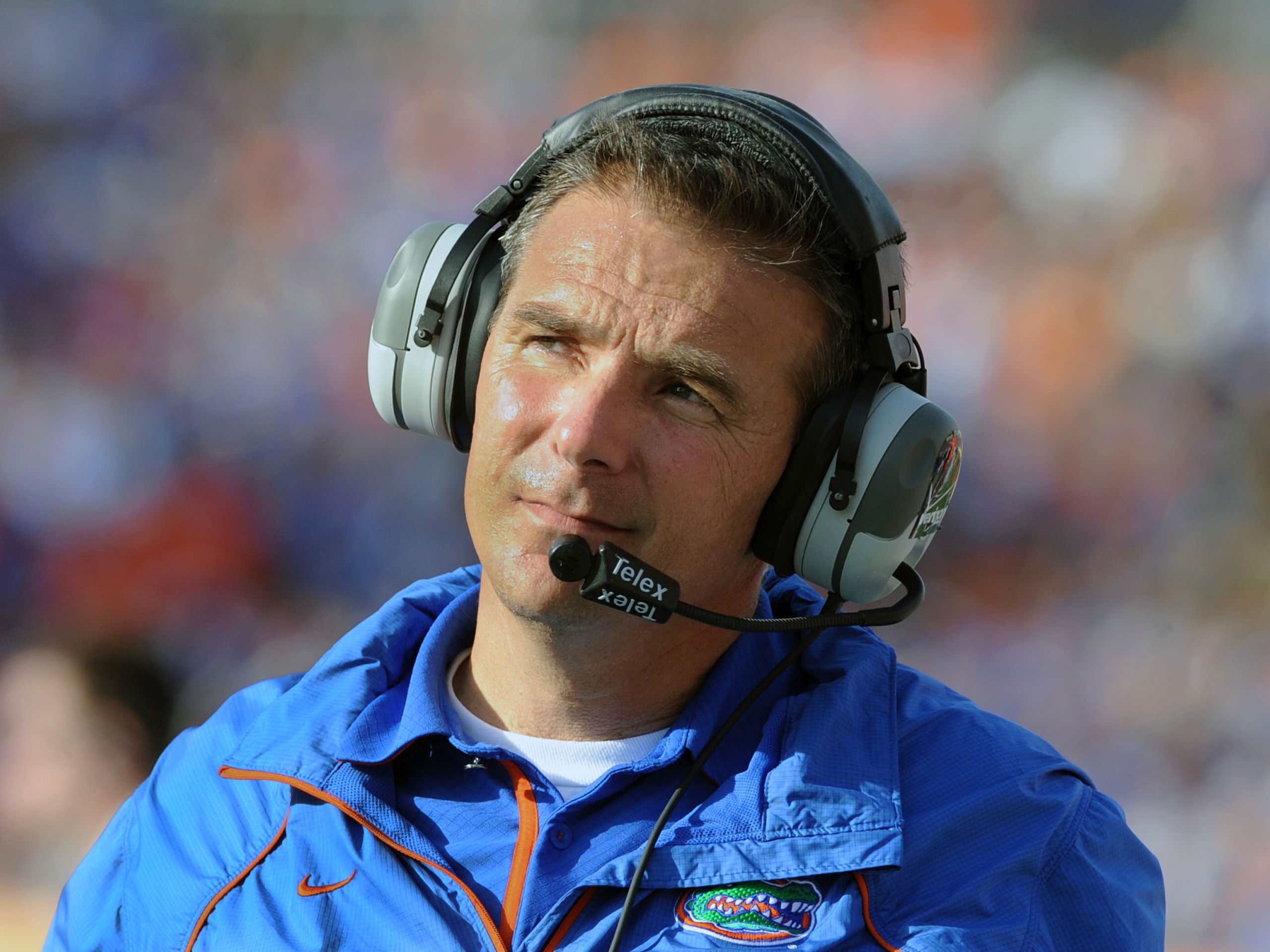 TAMPA, FL - JANUARY 1:  Coach Urban Meyer of the Florida Gators directs play against the Penn State Nittany Lions January 1, 2010 in the 25th Outback Bowl at Raymond James Stadium in Tampa, Florida.  (Photo by Al Messerschmidt/Getty Images)