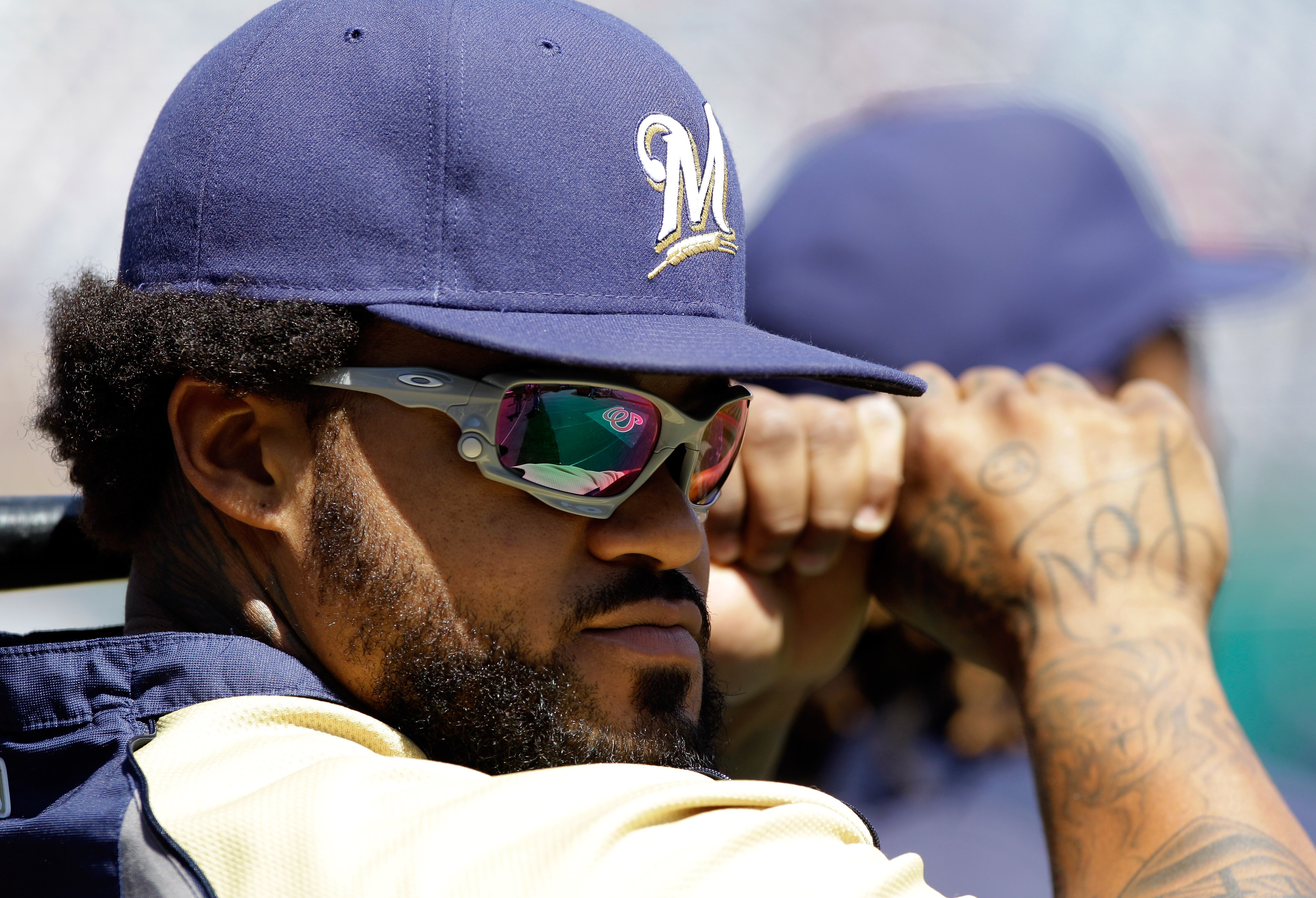 WASHINGTON, DC - APRIL 17: Prince Fielder #28 of the Milwaukee Brewers waits to take batting practice before the start of their game against the Washington Nationals at Nationals Park on April 17, 2011 in Washington, DC.  (Photo by Rob Carr/Getty Images)