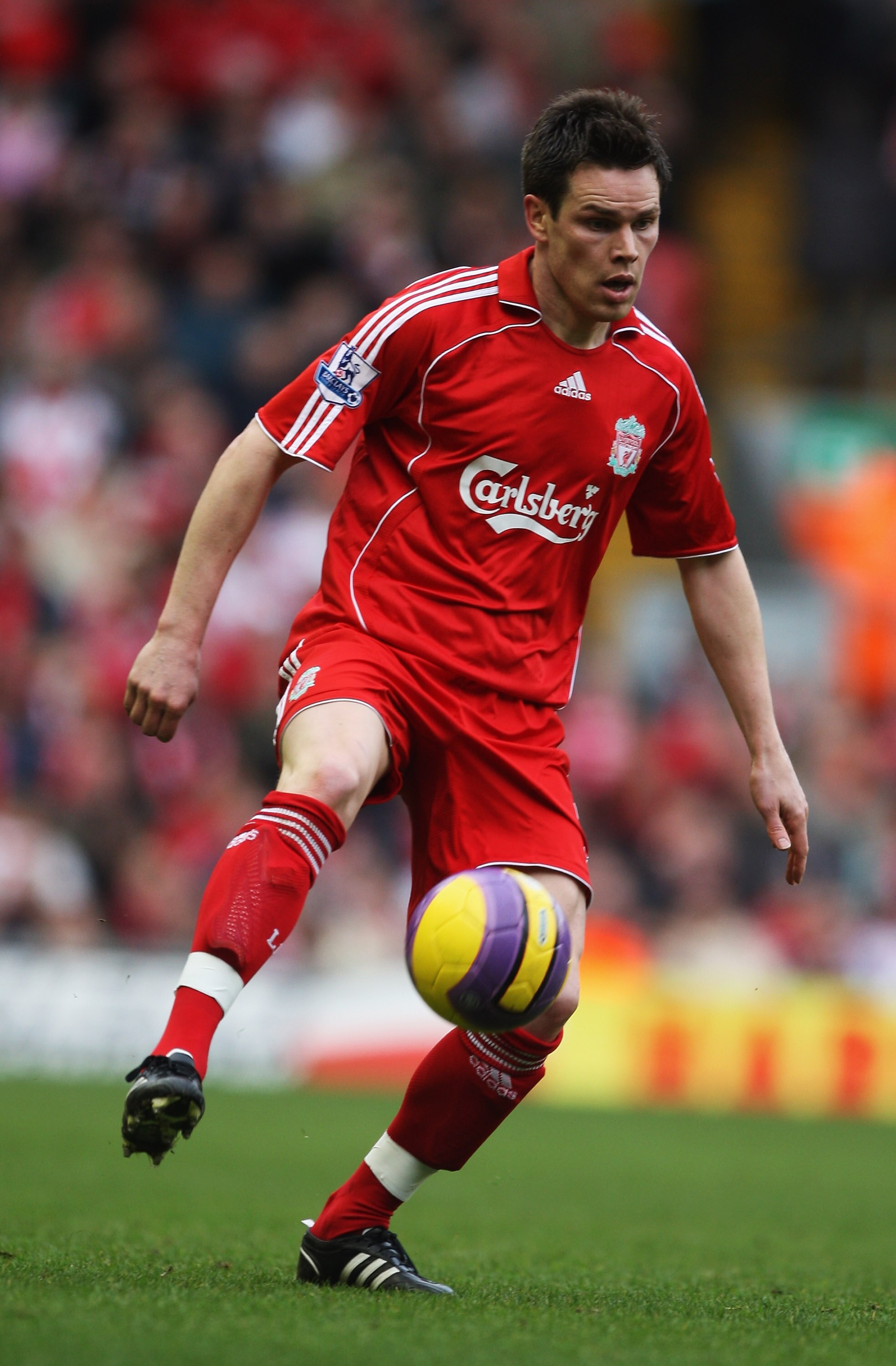 LIVERPOOL, UNITED KINGDOM - FEBRUARY 23:  Steve Finnan  of Liverpool in action during the Barclays Premier League match between Liverpool and Middlesbrough at Anfield on February 23, 2008 in Liverpool, England.  (Photo by Gary M. Prior/Getty Images)