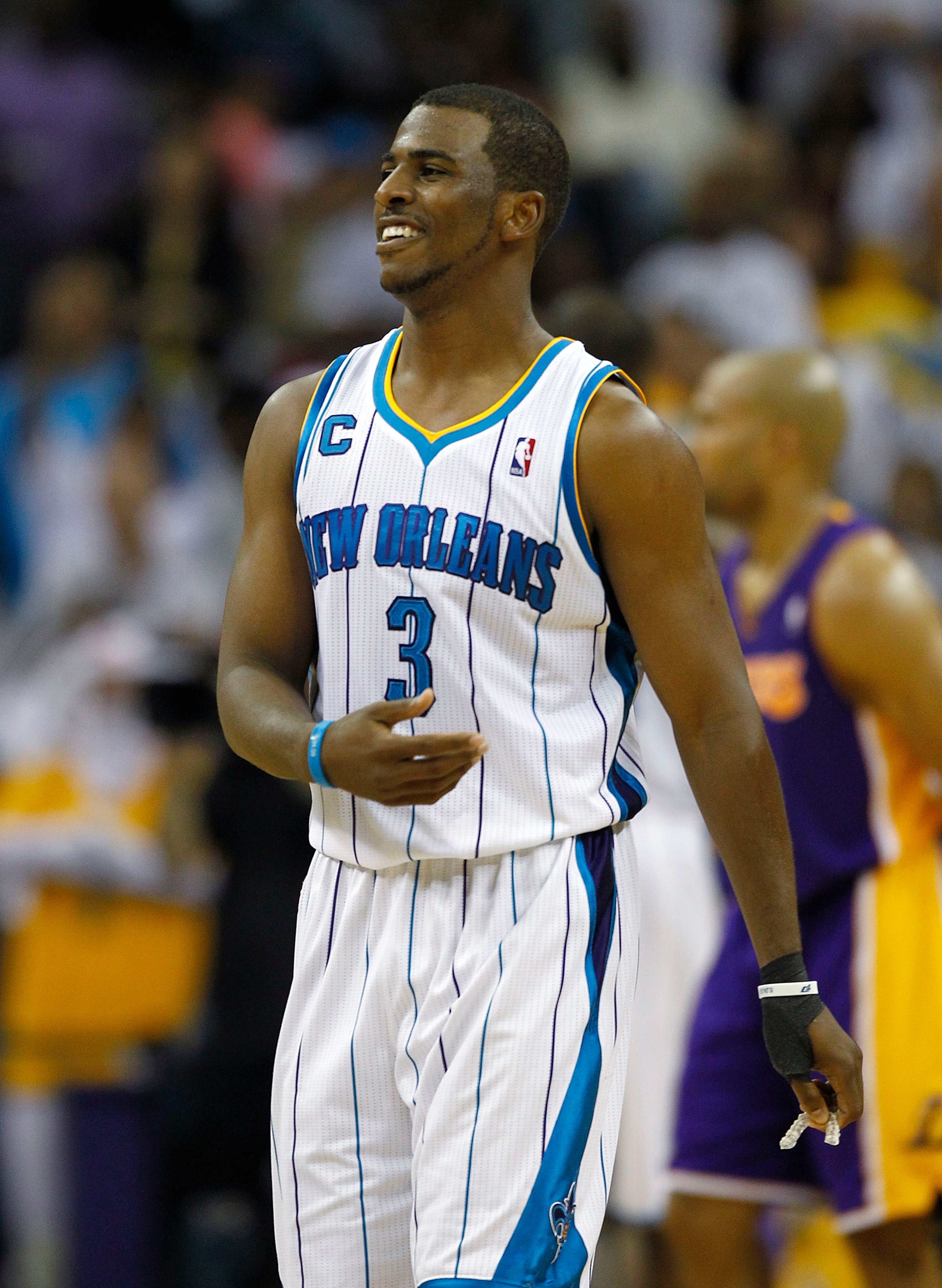 NEW ORLEANS, LA - APRIL 24: Chris Paul #3 of the New Orleans Hornets reacts to a call during a game with the Los Angeles Lakers in Game Four of the Western Conference Quarterfinals in the 2011 NBA Playoffs at New Orleans Arena on April 24, 2011 in New Or NEW ORLEANS, LA - APRIL 24: Chris Paul #3 of the New Orleans Hornets reacts to a call during a game with the Los Angeles Lakers in Game Four of the Western Conference Quarterfinals in the 2011 NBA Playoffs at New Orleans Arena on April 24, 2011 in New Or