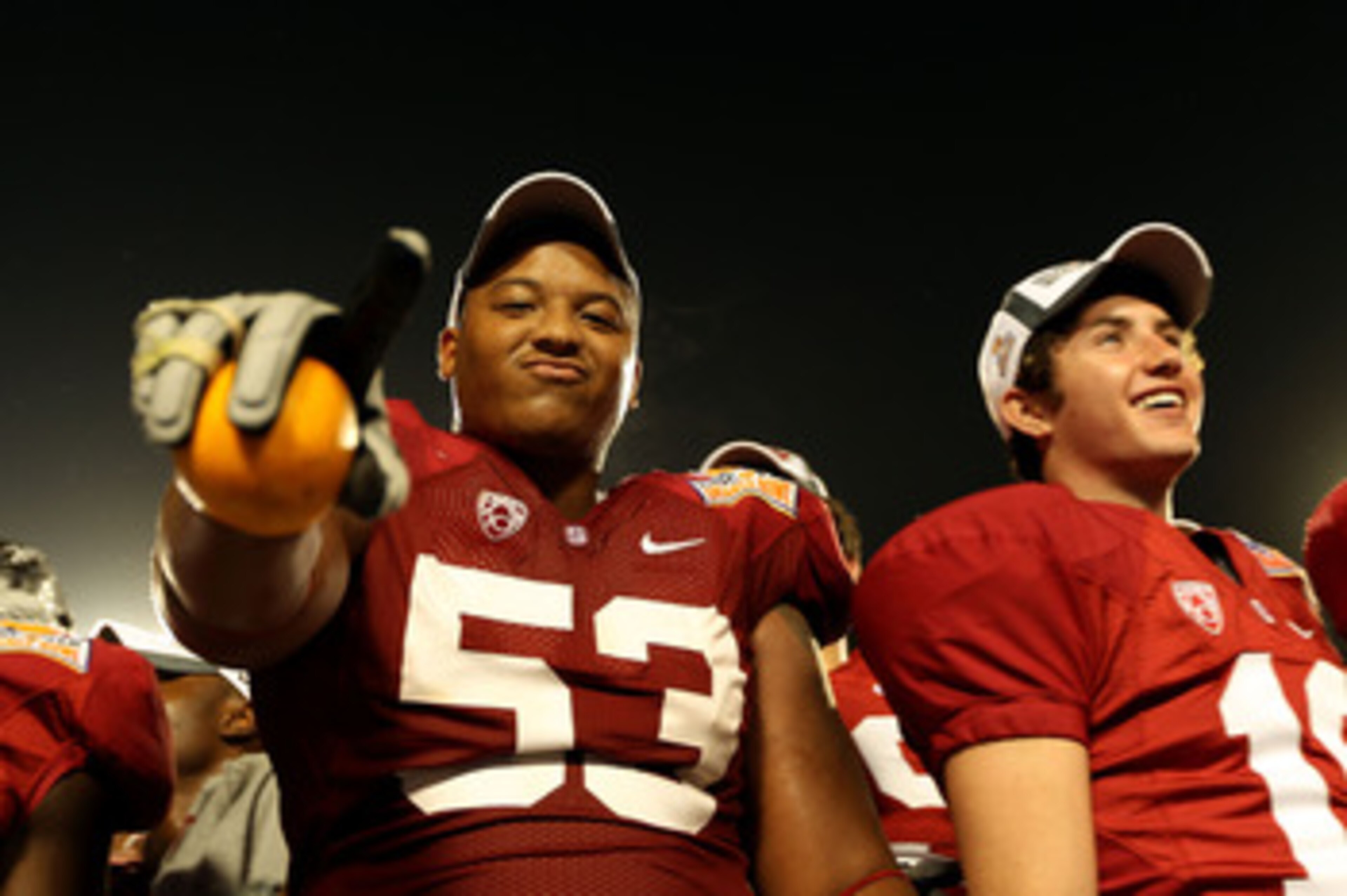 MIAMI, FL - JANUARY 03: Derek Hall #53 of the Stanford Cardinal celebrates after Stanford won 40-12 against the Virginia Tech Hokies during the 2011 Discover Orange Bowl at Sun Life Stadium on January 3, 2011 in Miami, Florida. (Photo by Mike Ehrmann/Ge MIAMI, FL - JANUARY 03: Derek Hall #53 of the Stanford Cardinal celebrates after Stanford won 40-12 against the Virginia Tech Hokies during the 2011 Discover Orange Bowl at Sun Life Stadium on January 3, 2011 in Miami, Florida. (Photo by Mike Ehrmann/Ge