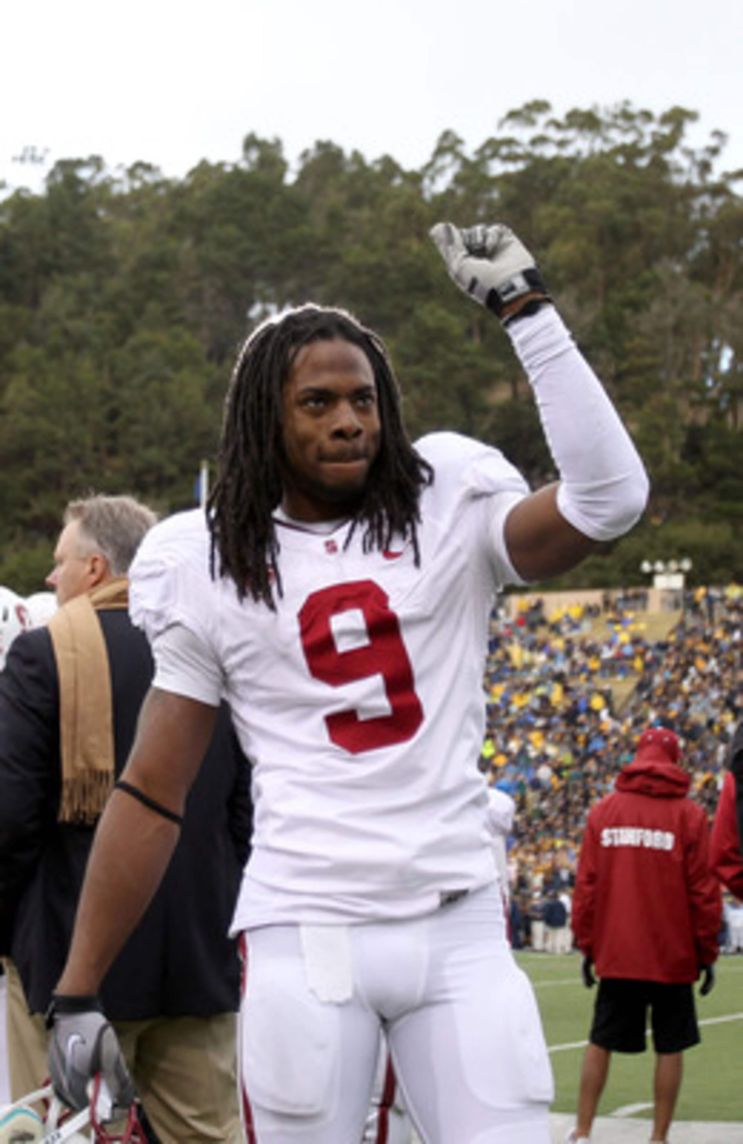 BERKELEY, CA - NOVEMBER 20:  Richard Sherman #9 of the Stanford Cardinal celebrates after beating the California Golden Bears at California Memorial Stadium on November 20, 2010 in Berkeley, California.  (Photo by Ezra Shaw/Getty Images)