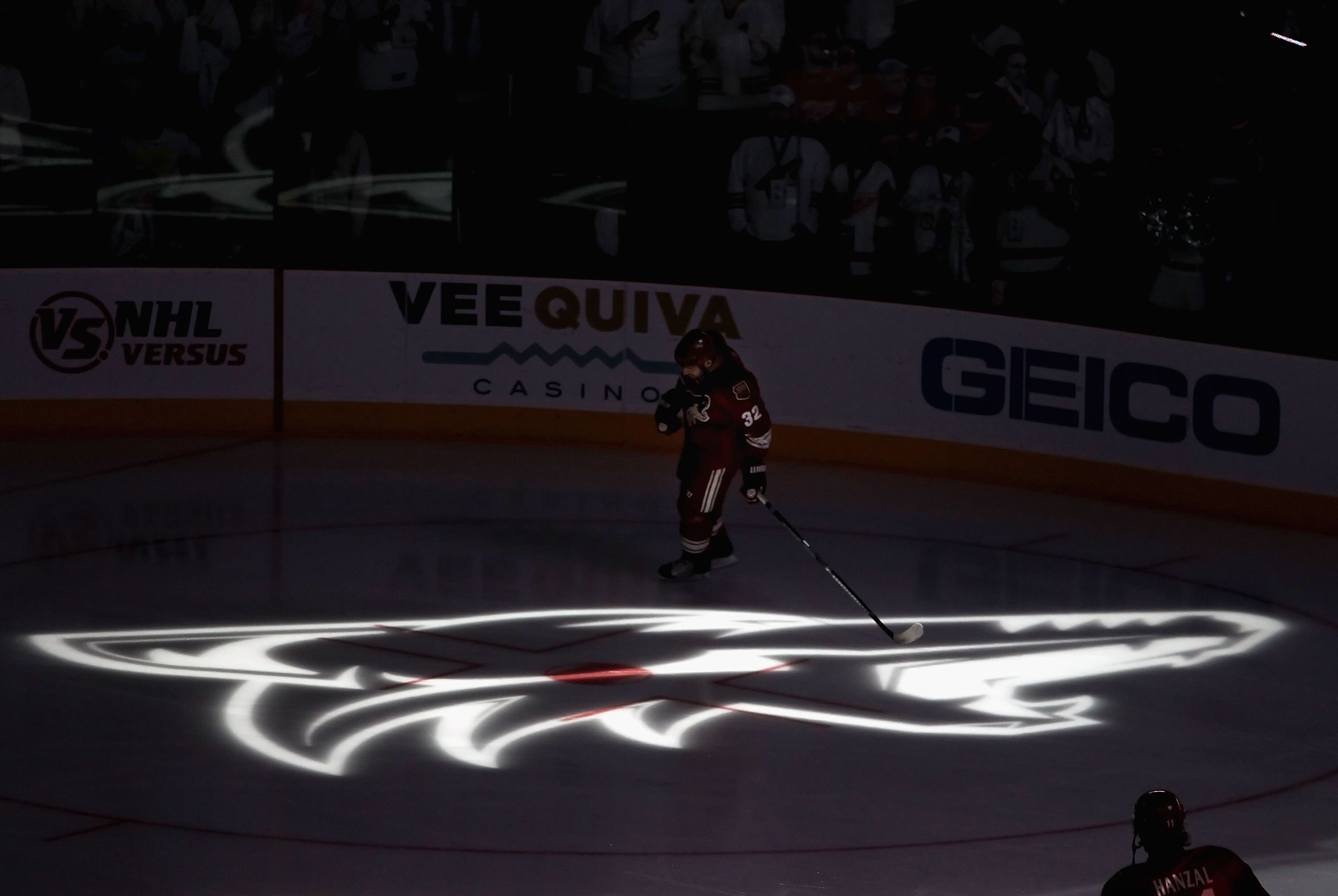 GLENDALE, AZ - APRIL 20:  Michal Rozsival #32 of the Phoenix Coyotes on the ice before Game Four of the Western Conference Quarterfinals against the Detroit Red Wings during the 2011 NHL Stanley Cup Playoffs at Jobing.com Arena on April 20, 2011 in Glenda