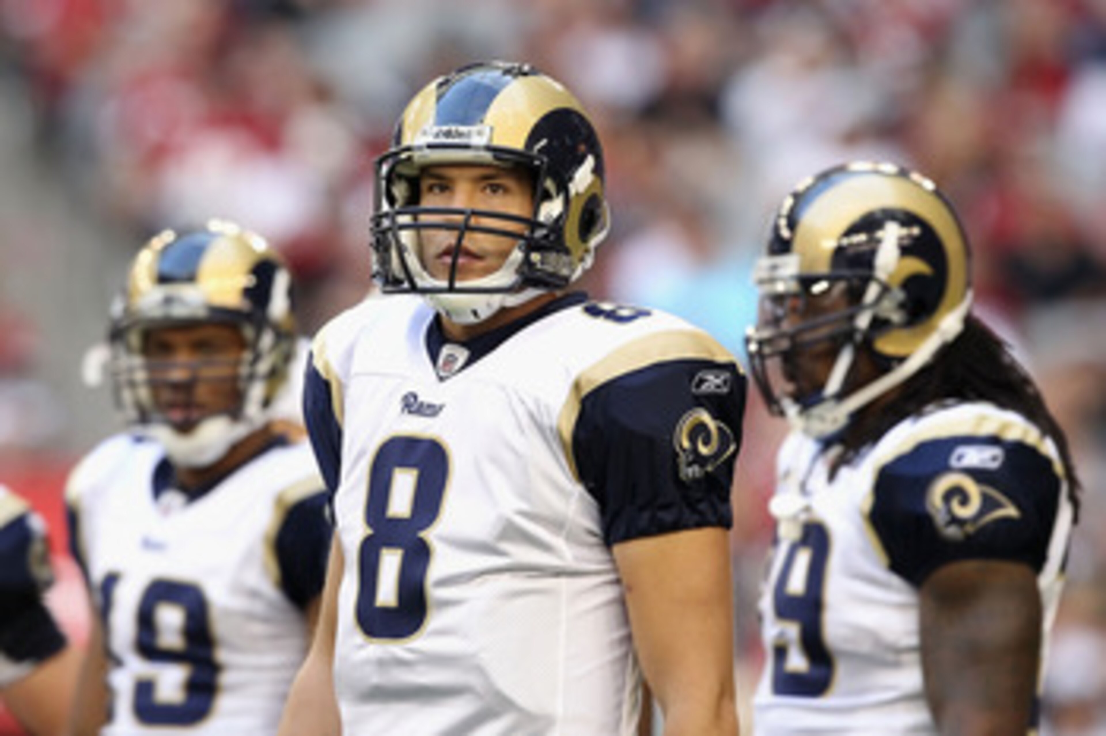 GLENDALE, AZ - DECEMBER 05:  Quarterback Sam Bradford #8 of the St. Louis Rams during the NFL game against the Arizona Cardinals at the University of Phoenix Stadium on December 5, 2010 in Glendale, Arizona. The Rams defeated the Cardinals 19-6.  (Photo b