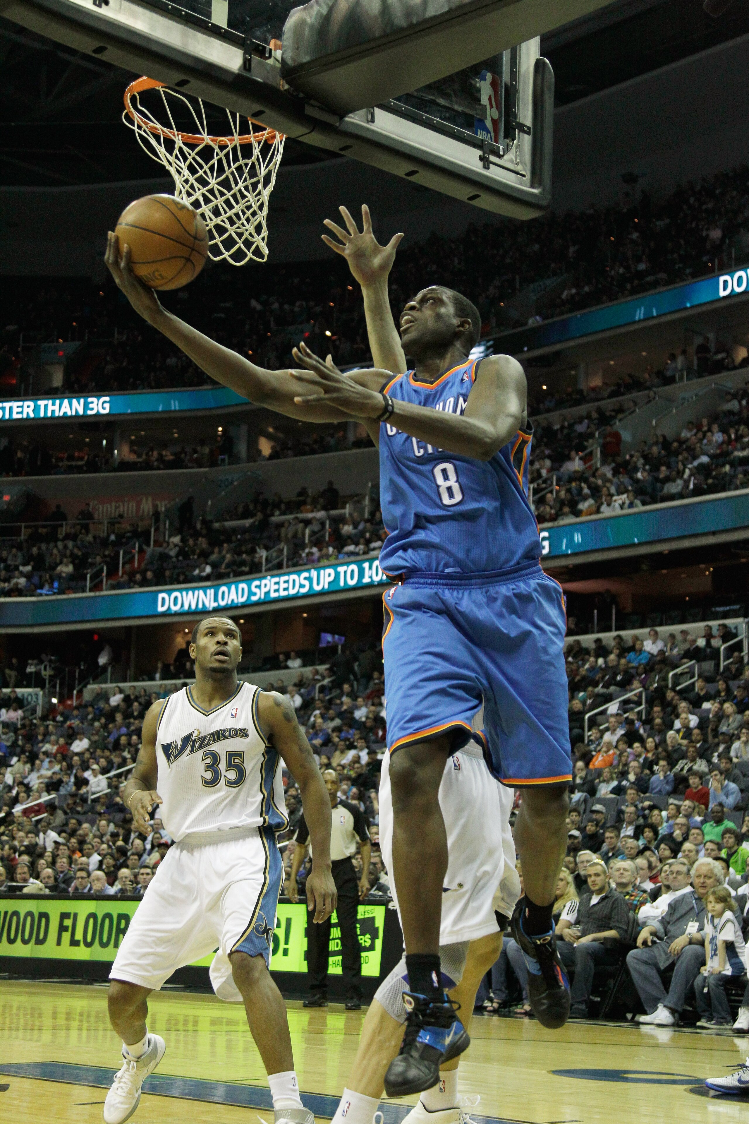 WASHINGTON, DC - MARCH 14:  Nazr Mohammed #8 of the Oklahoma City Thunder puts up a shot against the Washington Wizards during the first half at the Verizon Center on March 14, 2011 in Washington, DC. NOTE TO USER: User expressly acknowledges and agrees t