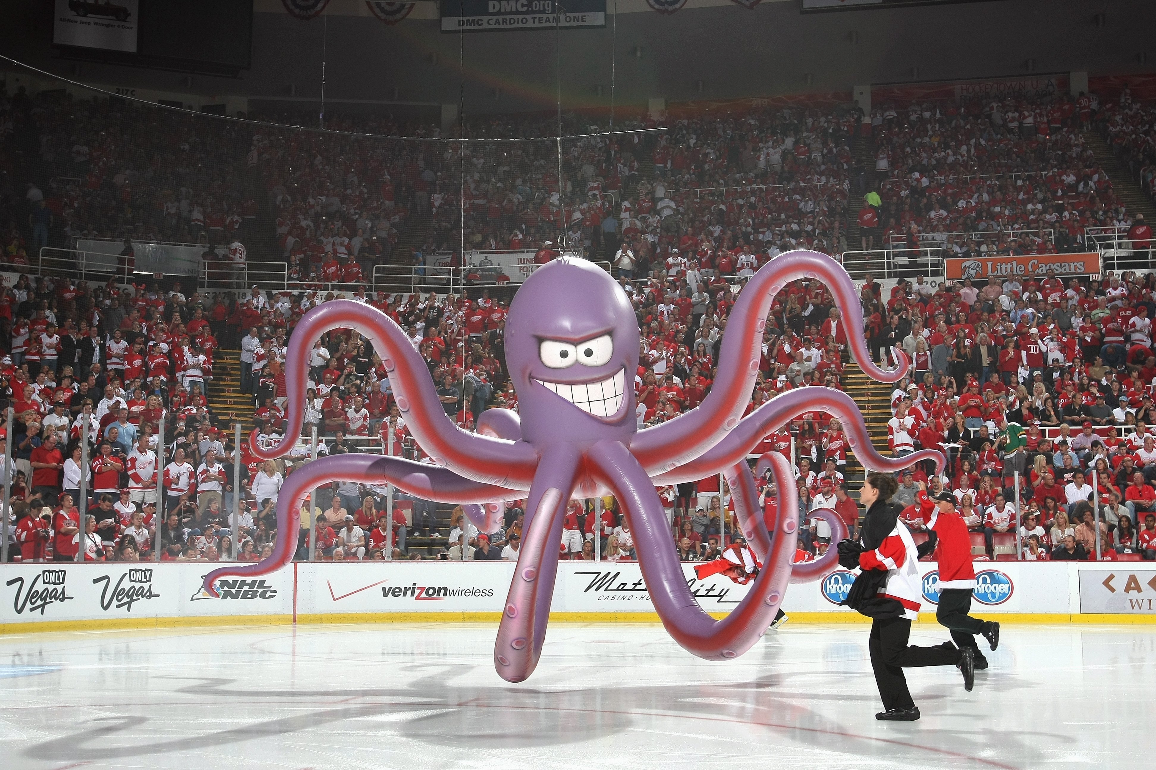 DETROIT - JUNE 12: A general view of the giant inflated Octopus on the ice taken before the Game Seven of the 2009 NHL Stanley Cup Finals between the Pittsburgh Penguins and the Detroit Red Wings at Joe Louis Arena on June 12, 2009 in Detroit, Michigan. (