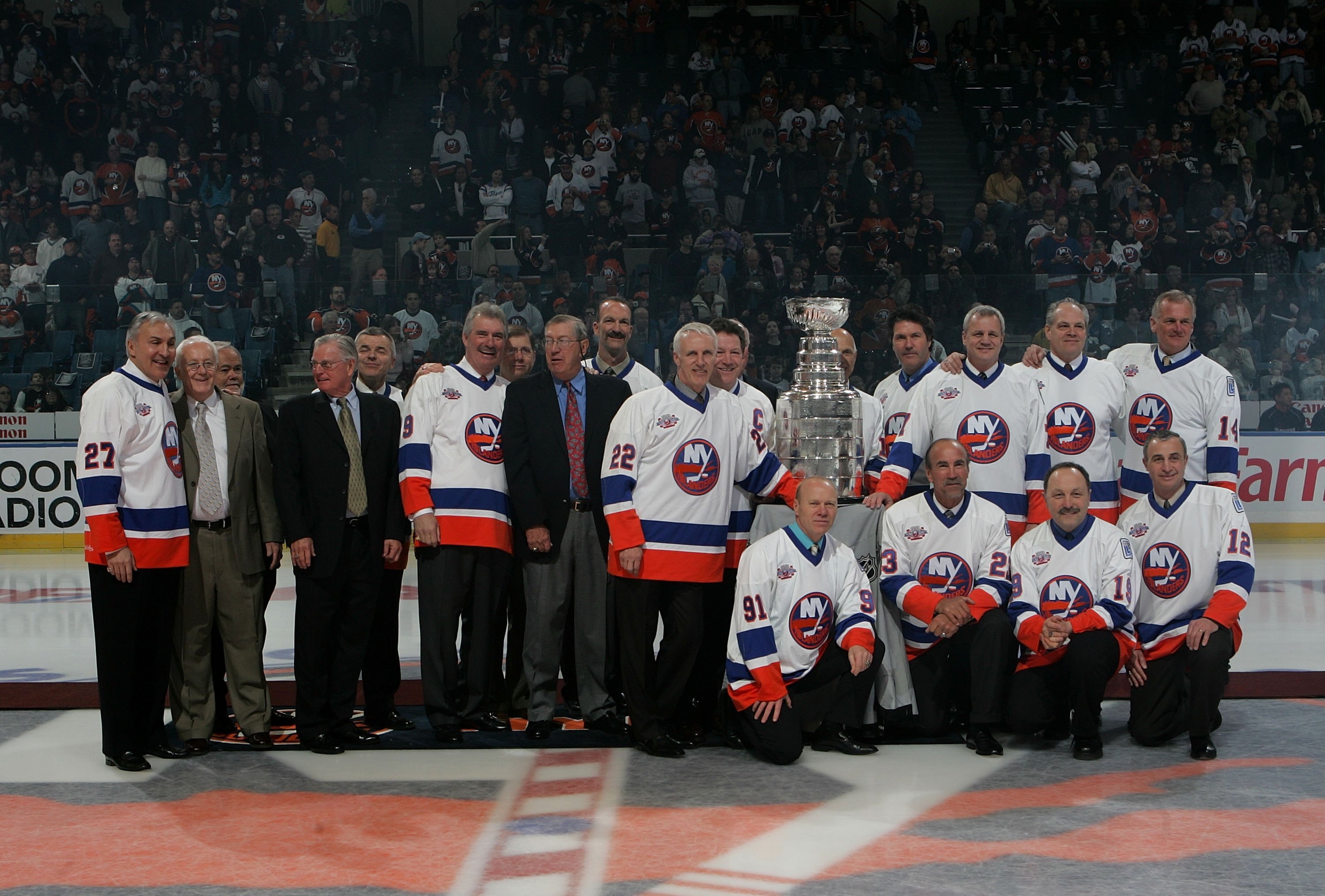 UNIONDALE, NY - MARCH 02:  The 'Core of the Four' New York Islanders Stanley Cup participants take part in a ceremony prior to the Islanders game against the Florida Panthers on March 2, 2008 at the Nassau Coliseum in Uniondale, New York.  (Photo by Bruce