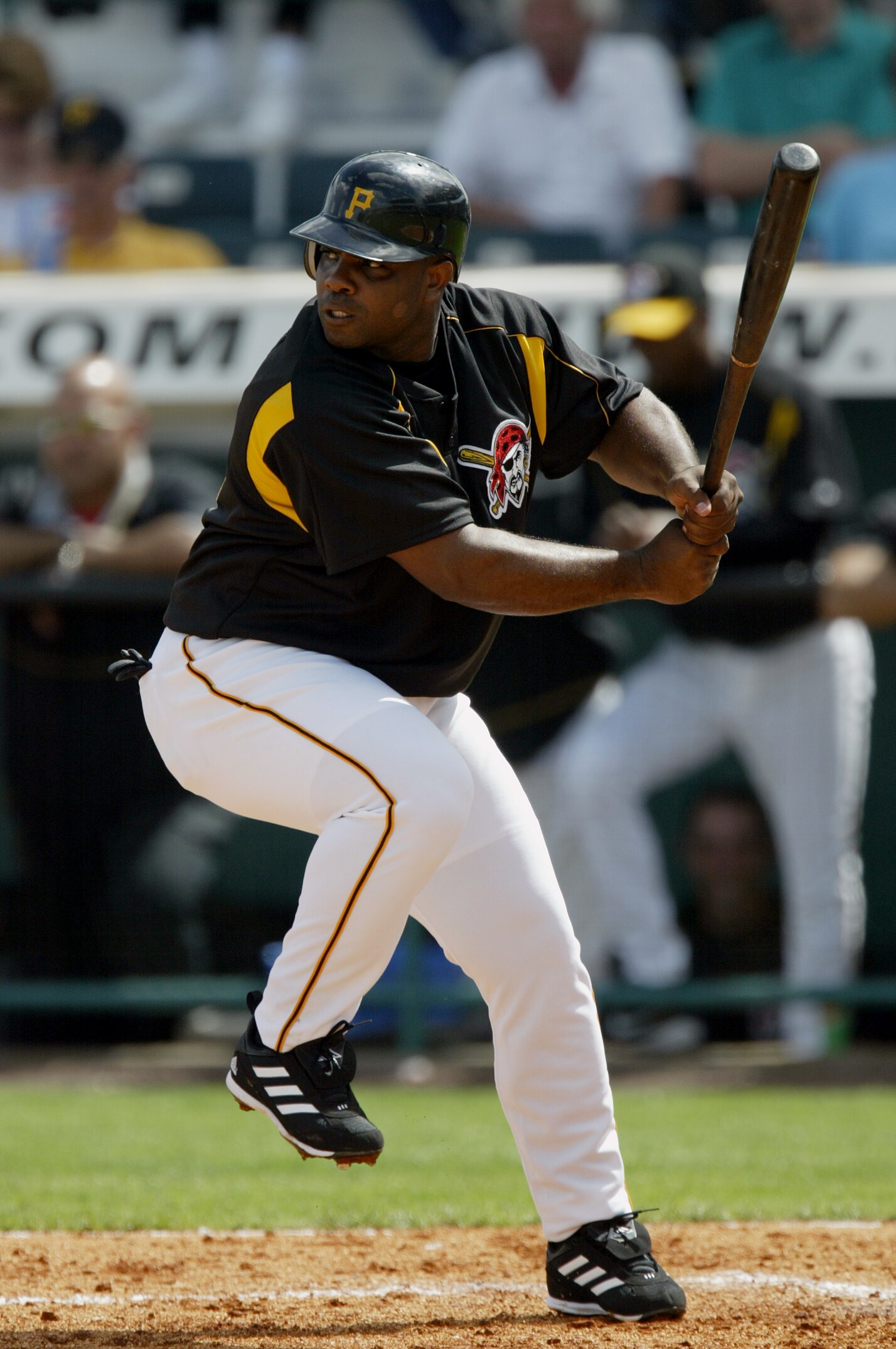 BRADENTON, FL - MARCH 4:  Infielder Randall Simon #35 of the Pittsburgh Pirates up at bat against the Cinncinati Reds  during Spring Training March 4, 2004 at McKechnie Field  in Bradenton, Florida. (Photo by Eliot J. Schechter/Getty Images)