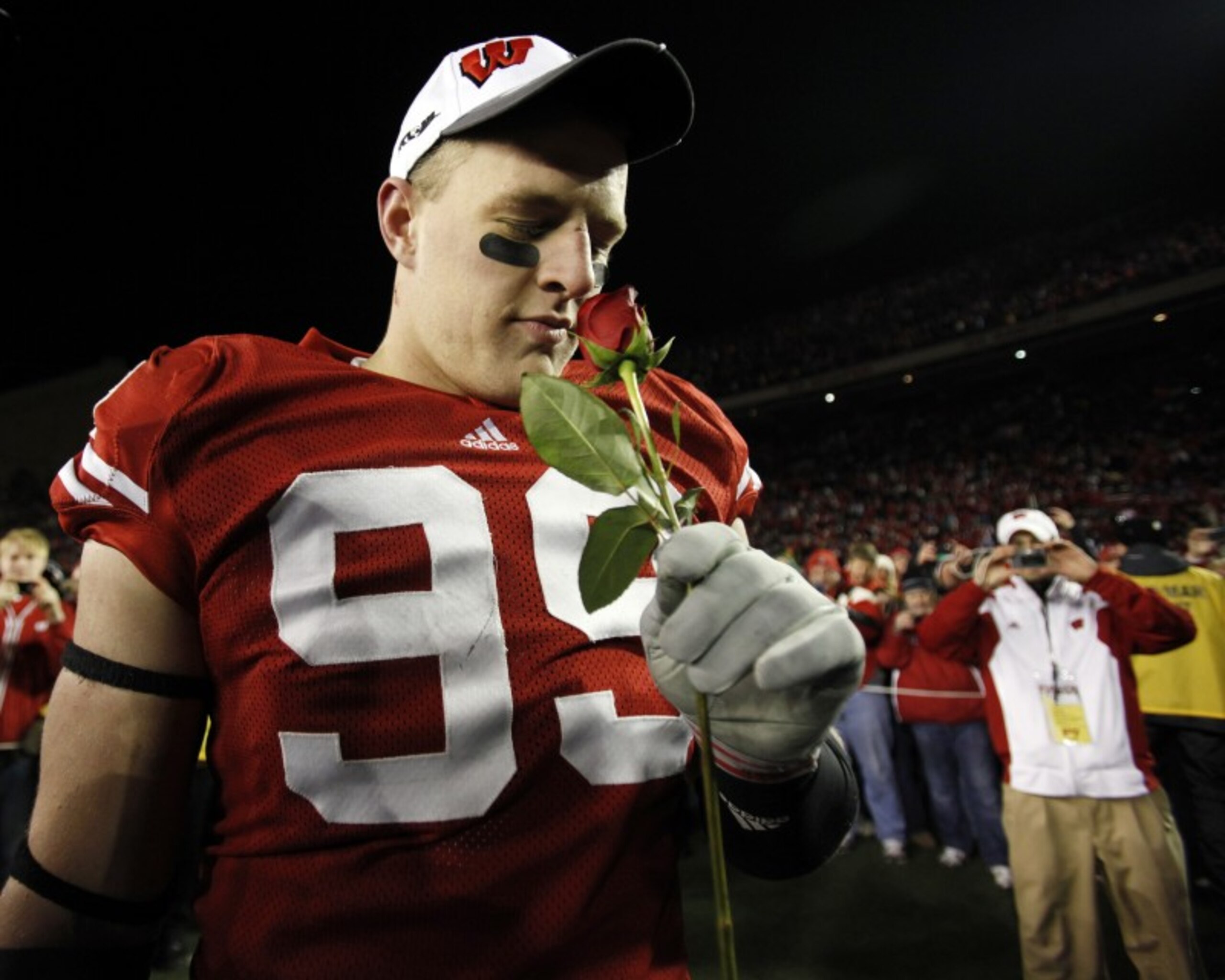 JJ Watt after the Badgers defeated Northwestern University to earn their place in the Rose Bowl
