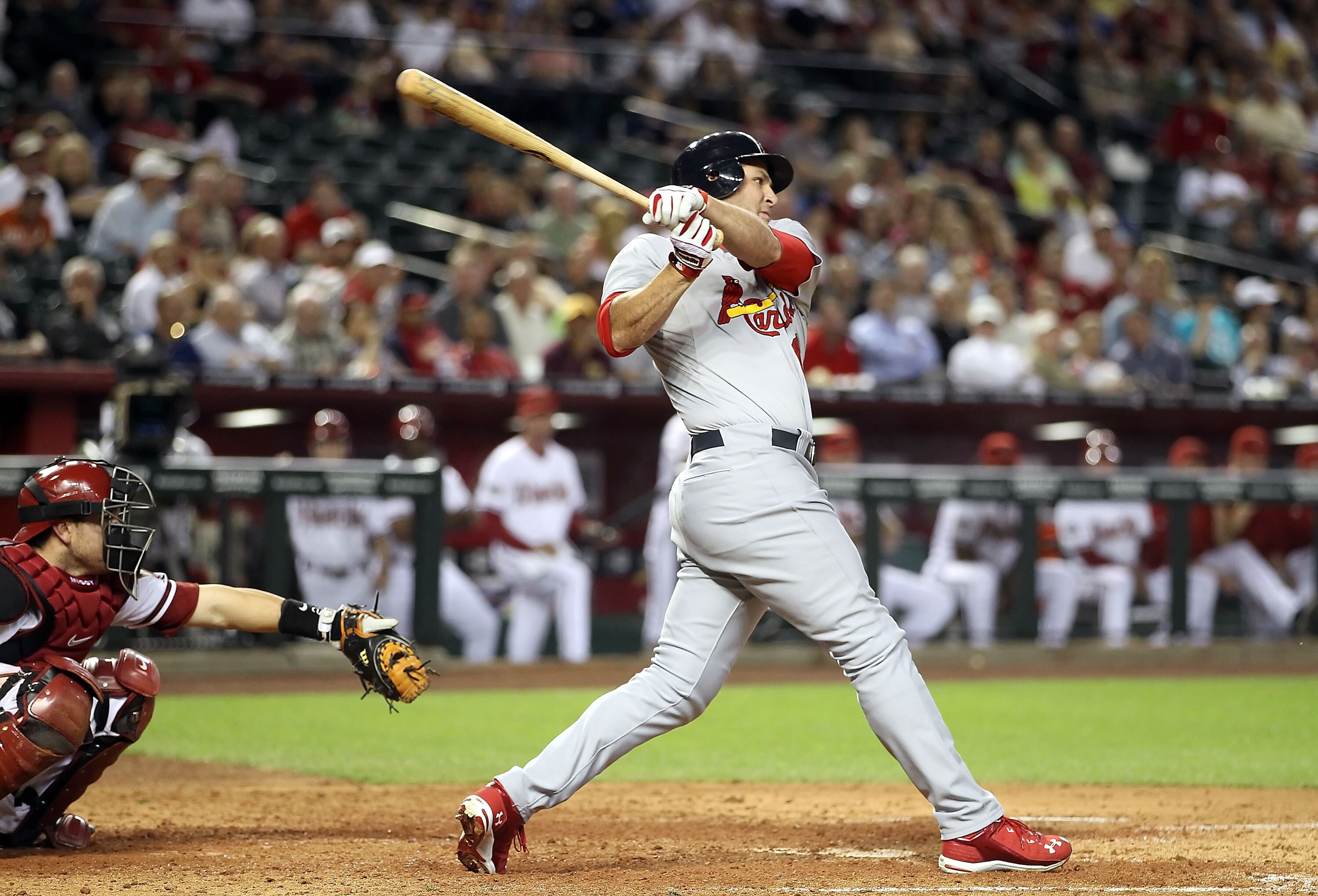 PHOENIX, AZ - APRIL 12:  Lance Berkman #12 of the St. Louis Cardinals bats against the Arizona Diamondbacks during the Major League Baseball game at Chase Field on April 12, 2011 in Phoenix, Arizona. The Diamondbacks defeated the Cardinals 13-8.  (Photo b