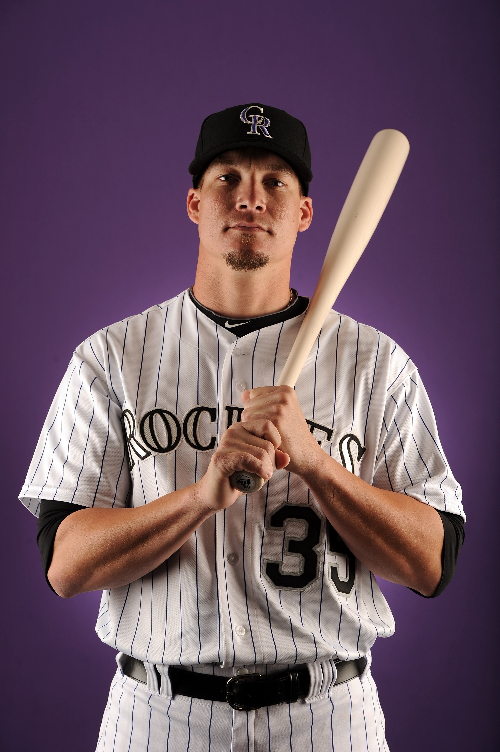 SCOTTSDALE, AZ - FEBRUARY 24:  Mike Jacobs #35 of the Colorado Rockies poses for a portrait during photo day at the Salt River Fields at Talking Stick on February 24, 2011 in Scottsdale, Arizona.  (Photo by Harry How/Getty Images)