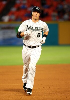 MIAMI GARDENS, FL - APRIL 25:  Chris Coghlan #8 of the Florida Marlins rounds second after hitting a solo HR during a game against the Los Angeles Dodgers at Sun Life Stadium on April 25, 2011 in Miami Gardens, Florida.  (Photo by Mike Ehrmann/Getty Image