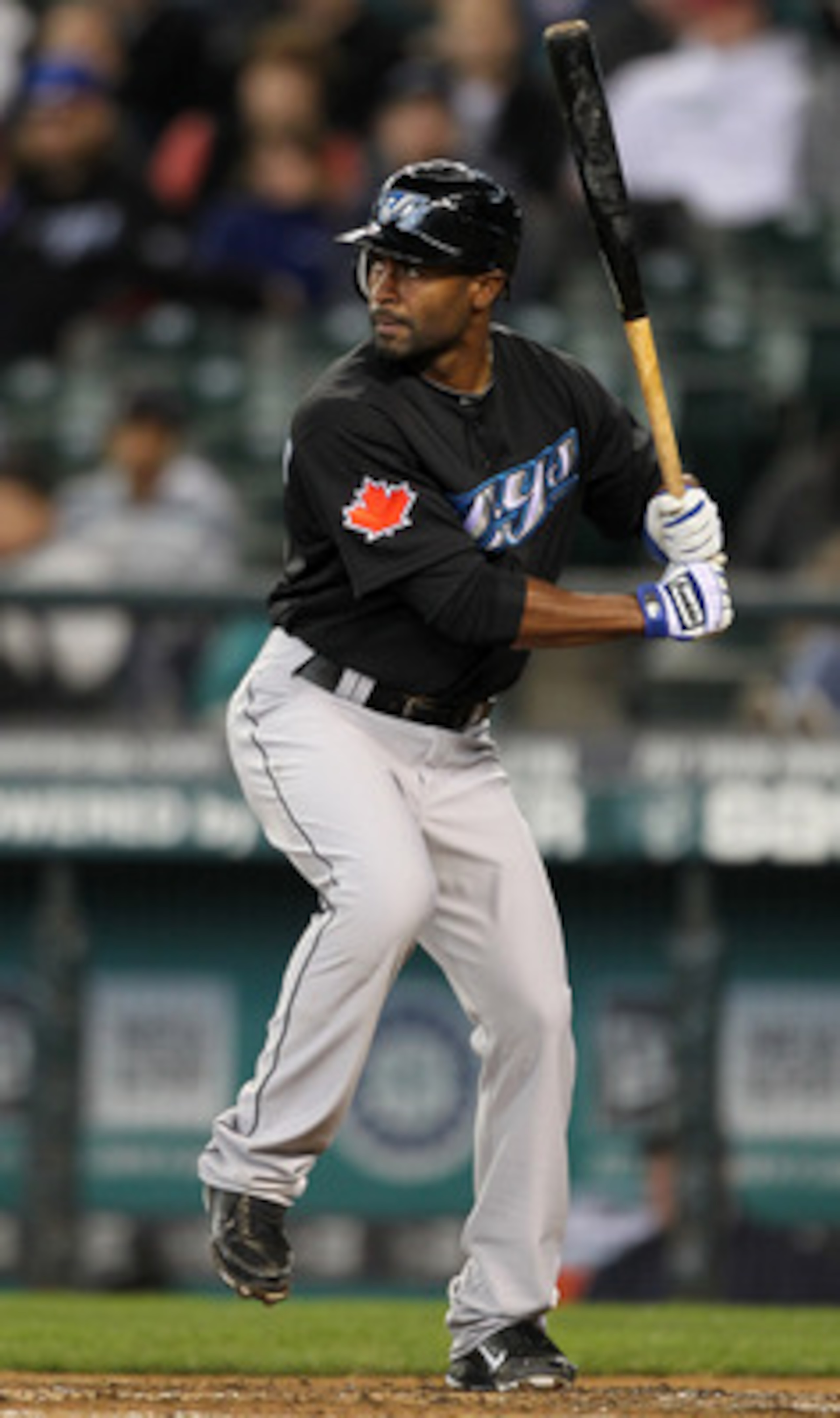 SEATTLE, WA - APRIL 13:  Corey Patterson #16 of the Toronto Blue Jays bats against the Seattle Mariners at Safeco Field on April 13, 2011 in Seattle, Washington. (Photo by Otto Greule Jr/Getty Images)