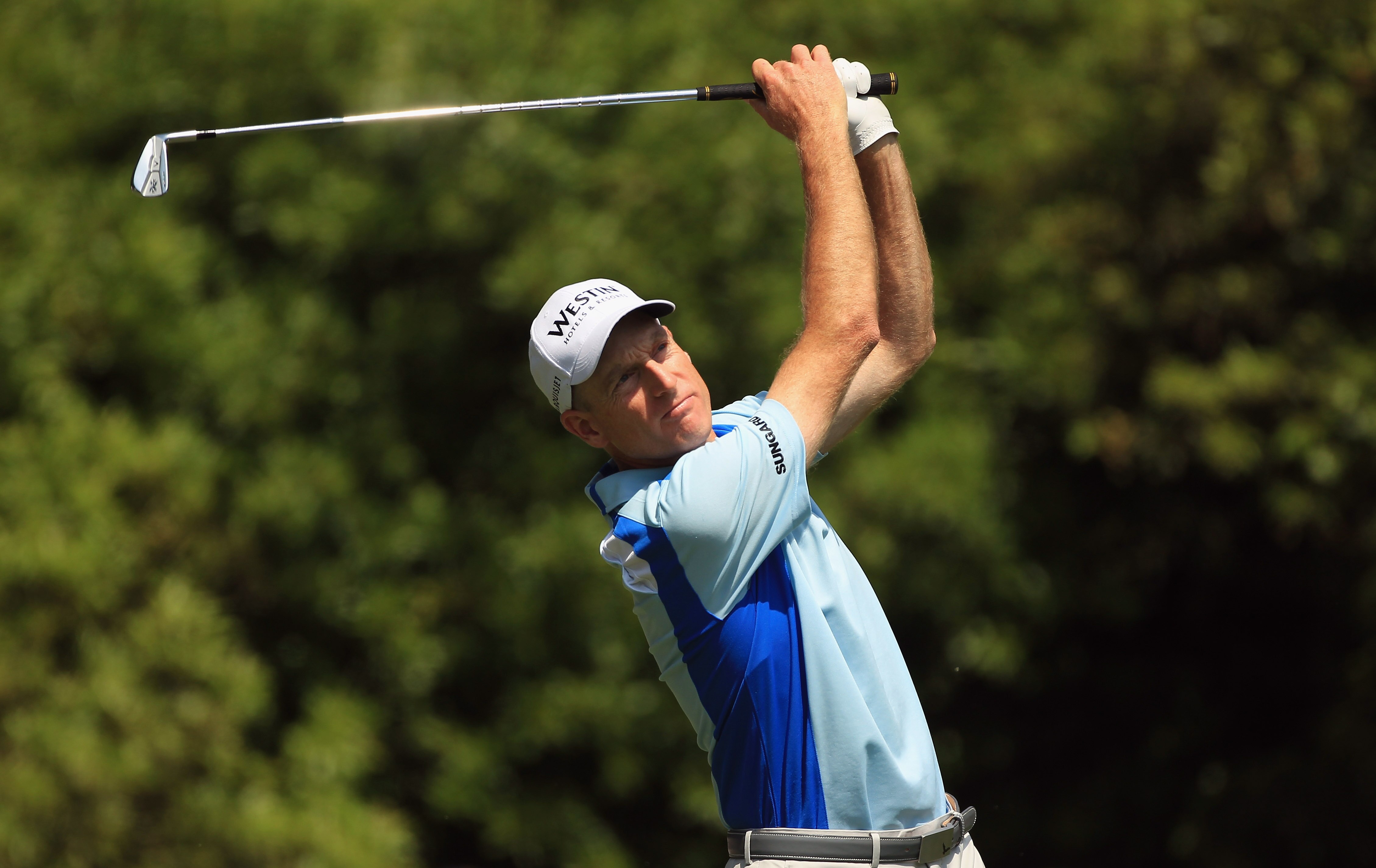 HILTON HEAD ISLAND, SC - APRIL 23:  Jim Furyk watches his tee shot on the 7th hole during the third round of The Heritage at Harbour Town Golf Links on April 23, 2011 in Hilton Head Island, South Carolina.  (Photo by Streeter Lecka/Getty Images)