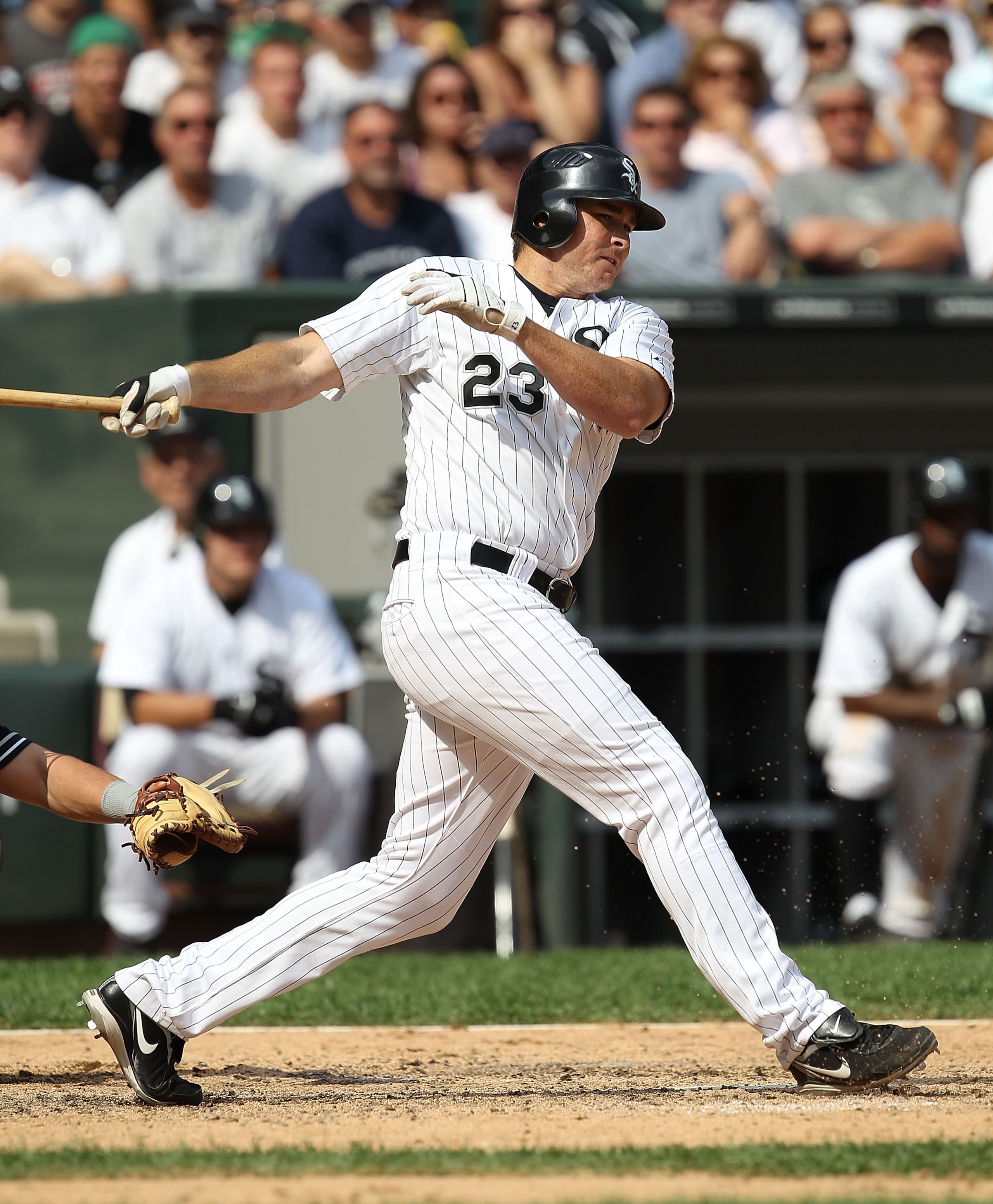 CHICAGO - AUGUST 29: Mark Teahen #23 of the Chicago White Sox grounds out with the bases loaded to end a White Sox scoring threat against the New York Yankees at U.S. Cellular Field on August 29, 2010 in Chicago, Illinois. The Yankees defeated the White S CHICAGO - AUGUST 29: Mark Teahen #23 of the Chicago White Sox grounds out with the bases loaded to end a White Sox scoring threat against the New York Yankees at U.S. Cellular Field on August 29, 2010 in Chicago, Illinois. The Yankees defeated the White S