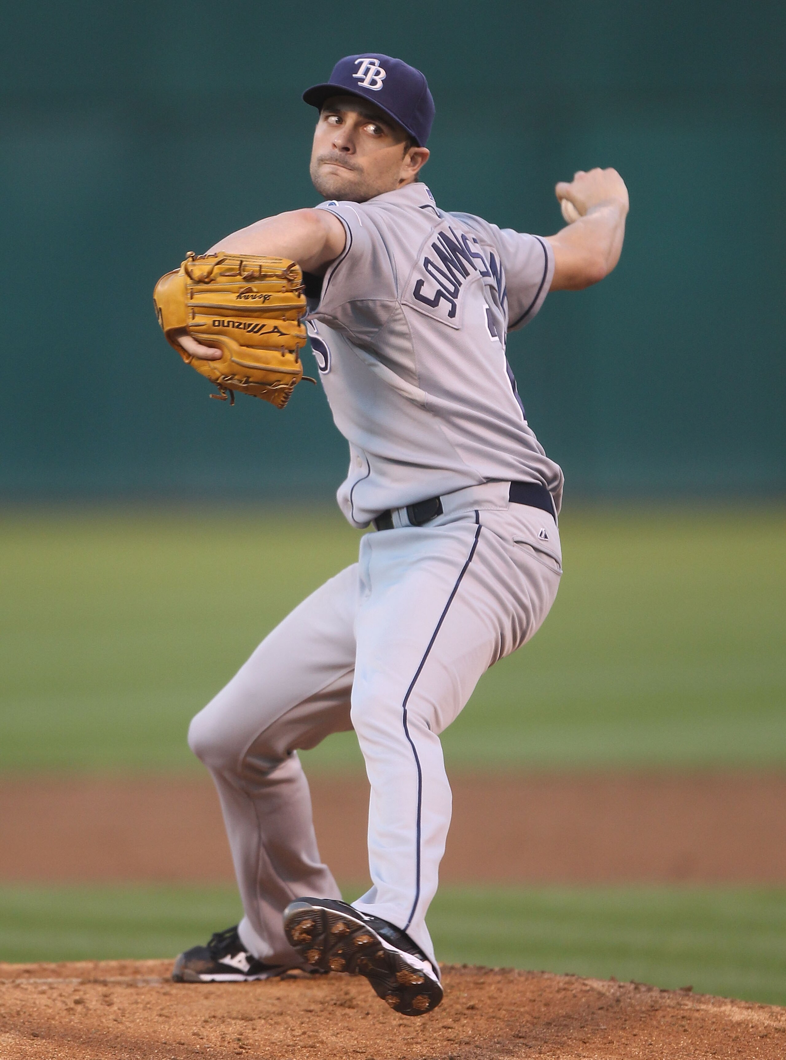 OAKLAND, CA - AUGUST 19: Andy Sonnastine #21 of the Tampa Bay Rays pitches against the Oakland Athletics during an MLB game at the Oakland-Alameda County Coliseum on August 19, 2010 in Oakland, California. (Photo by Jed Jacobsohn/Getty Images) OAKLAND, CA - AUGUST 19: Andy Sonnastine #21 of the Tampa Bay Rays pitches against the Oakland Athletics during an MLB game at the Oakland-Alameda County Coliseum on August 19, 2010 in Oakland, California. (Photo by Jed Jacobsohn/Getty Images)